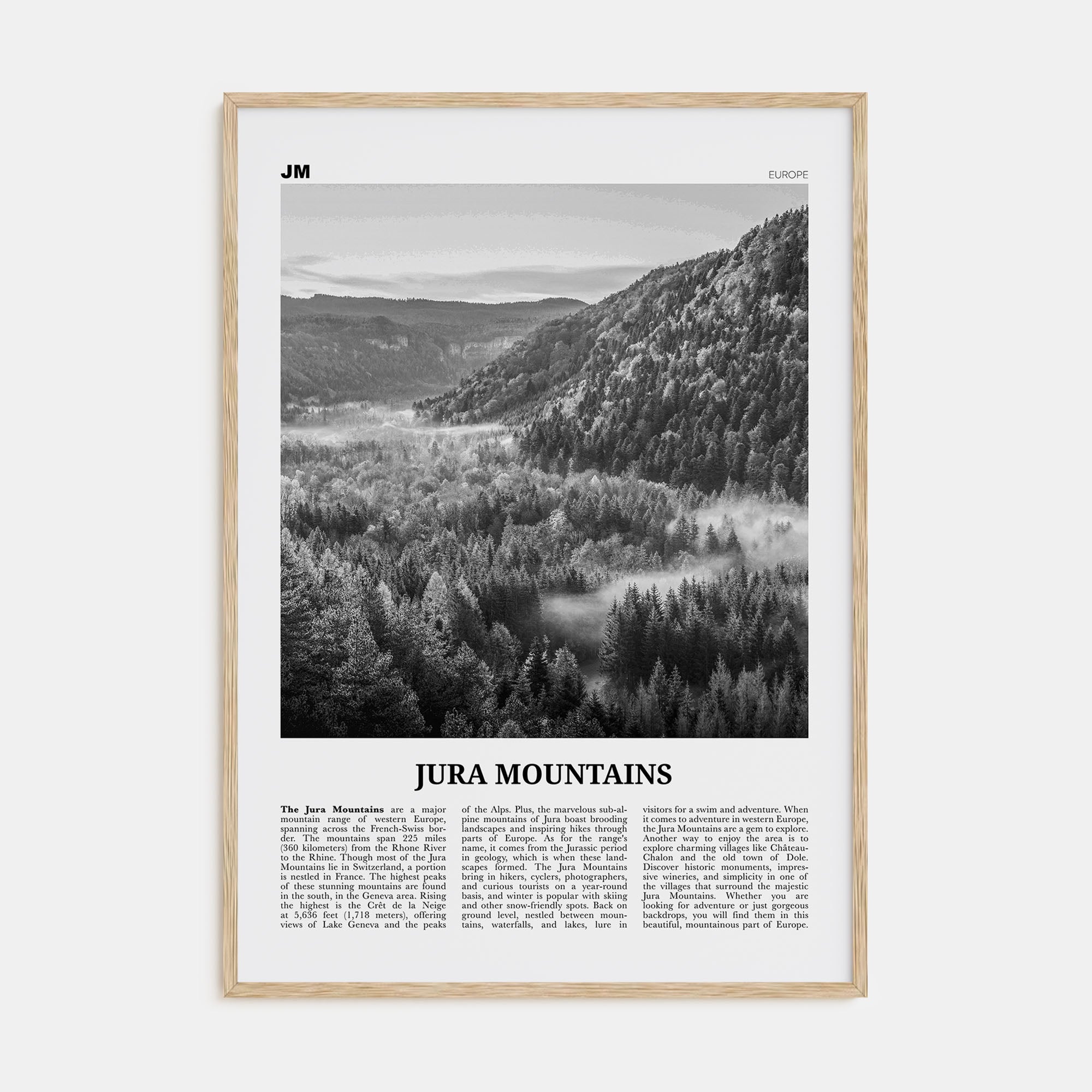 Jura Mountains Travel B&W Poster
