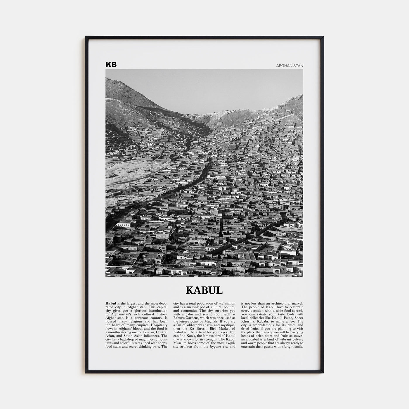 Kabul Travel B&W Poster