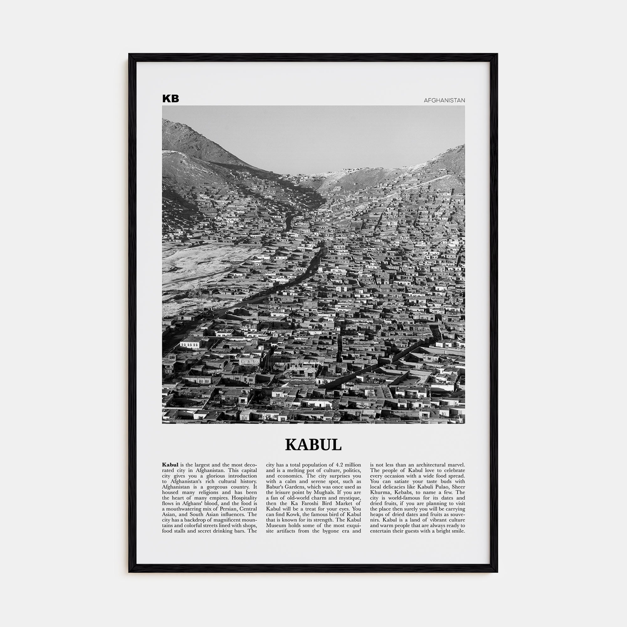 Kabul Travel B&W Poster