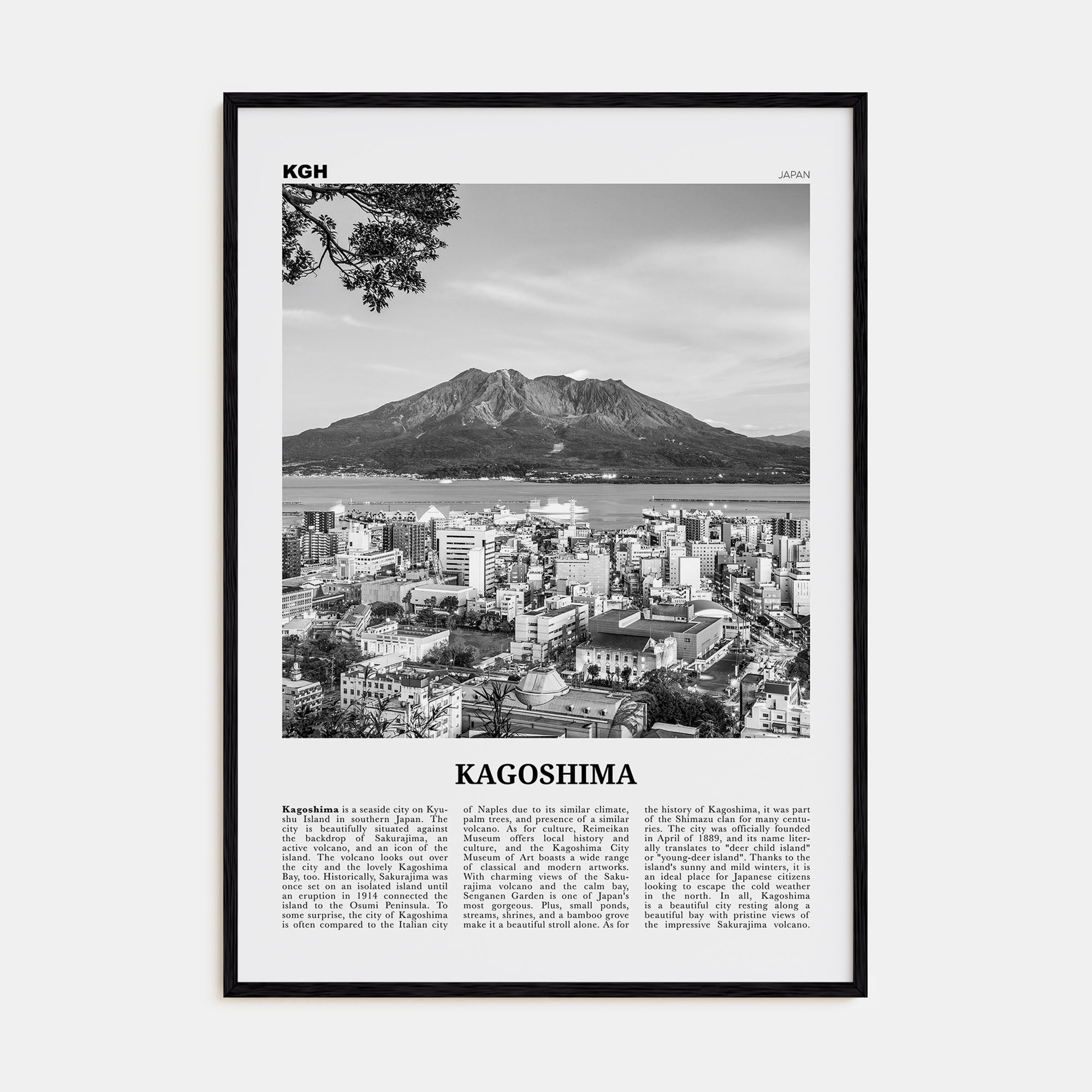 Kagoshima Travel B&W Poster