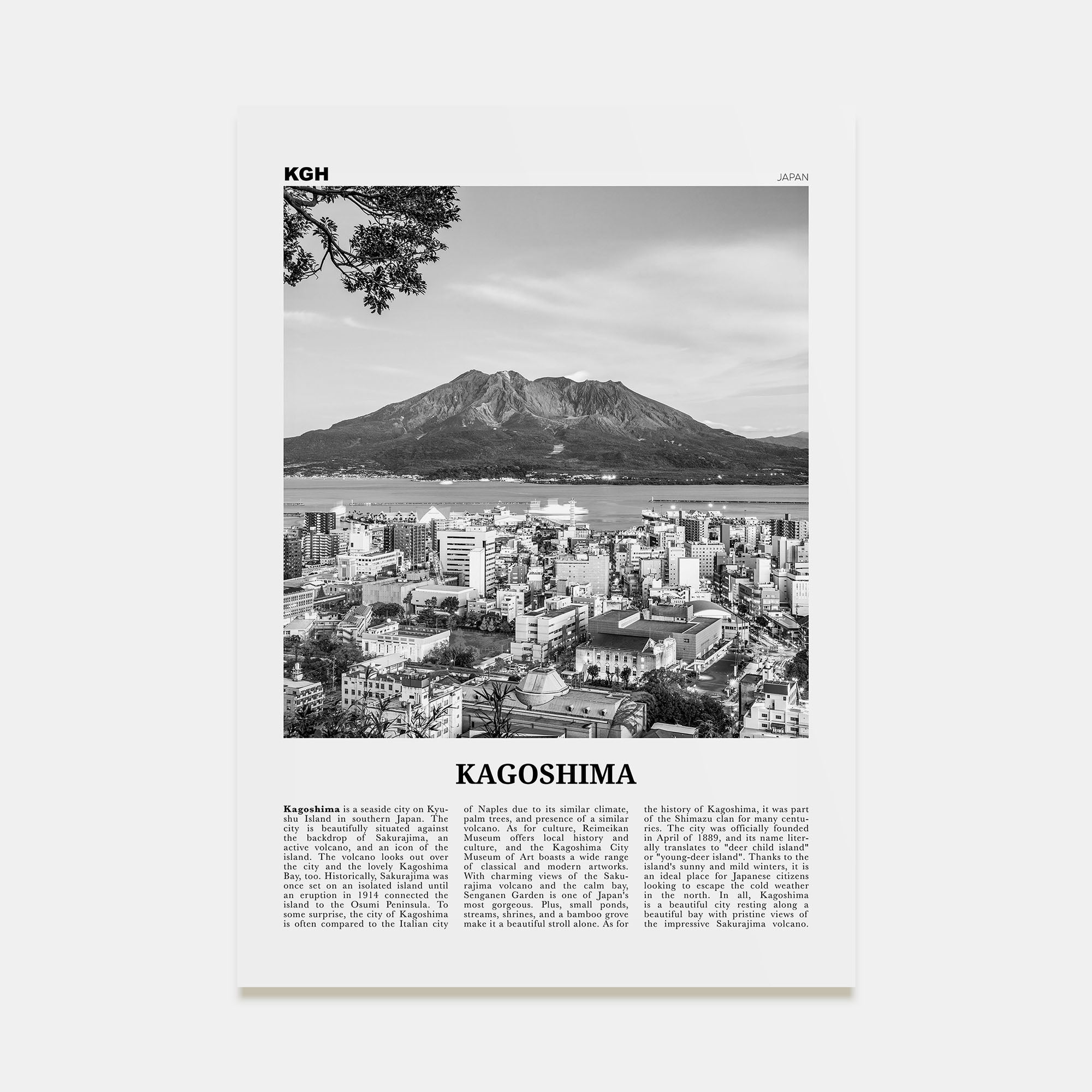 Kagoshima Travel B&W Poster