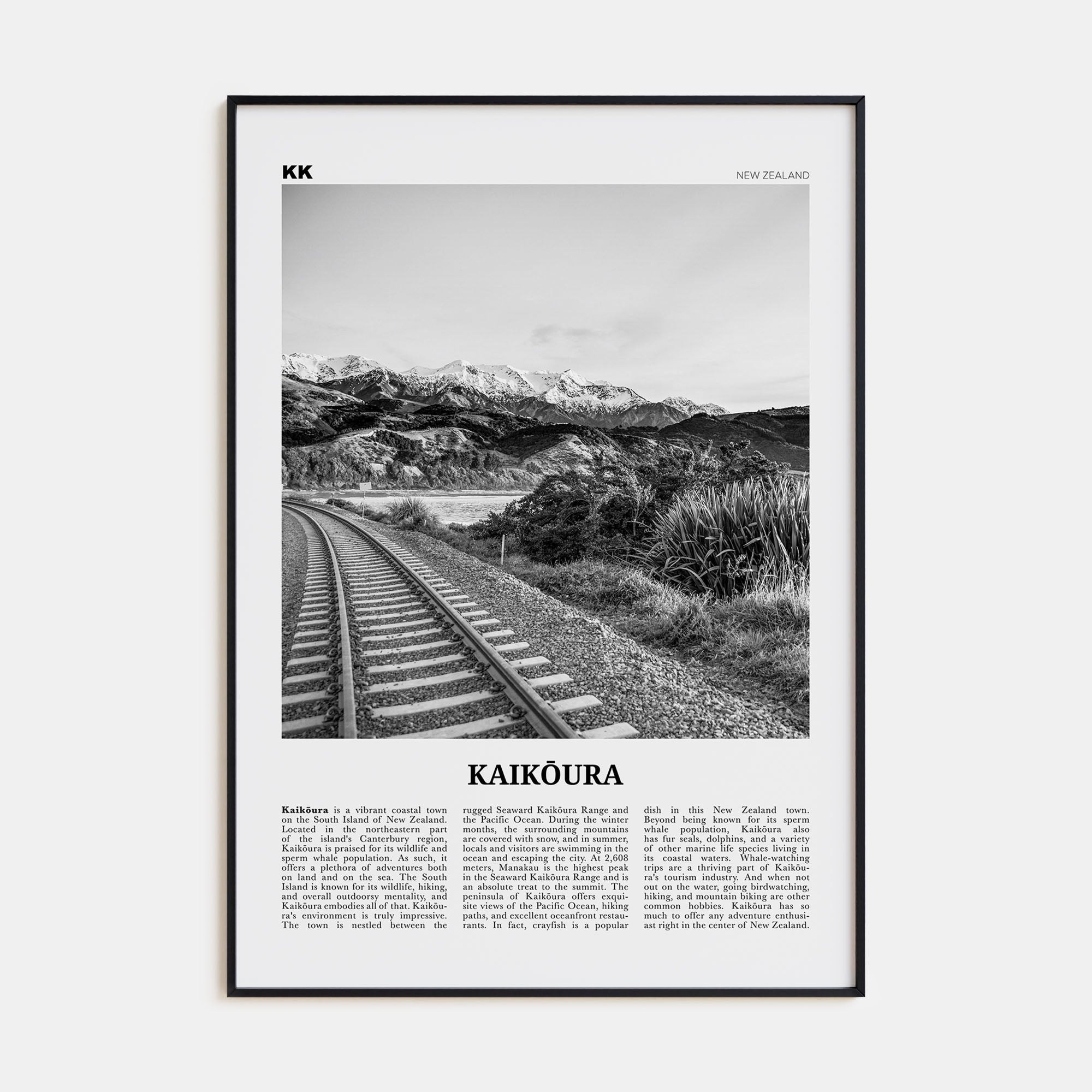 Kaikōura Travel B&W Poster