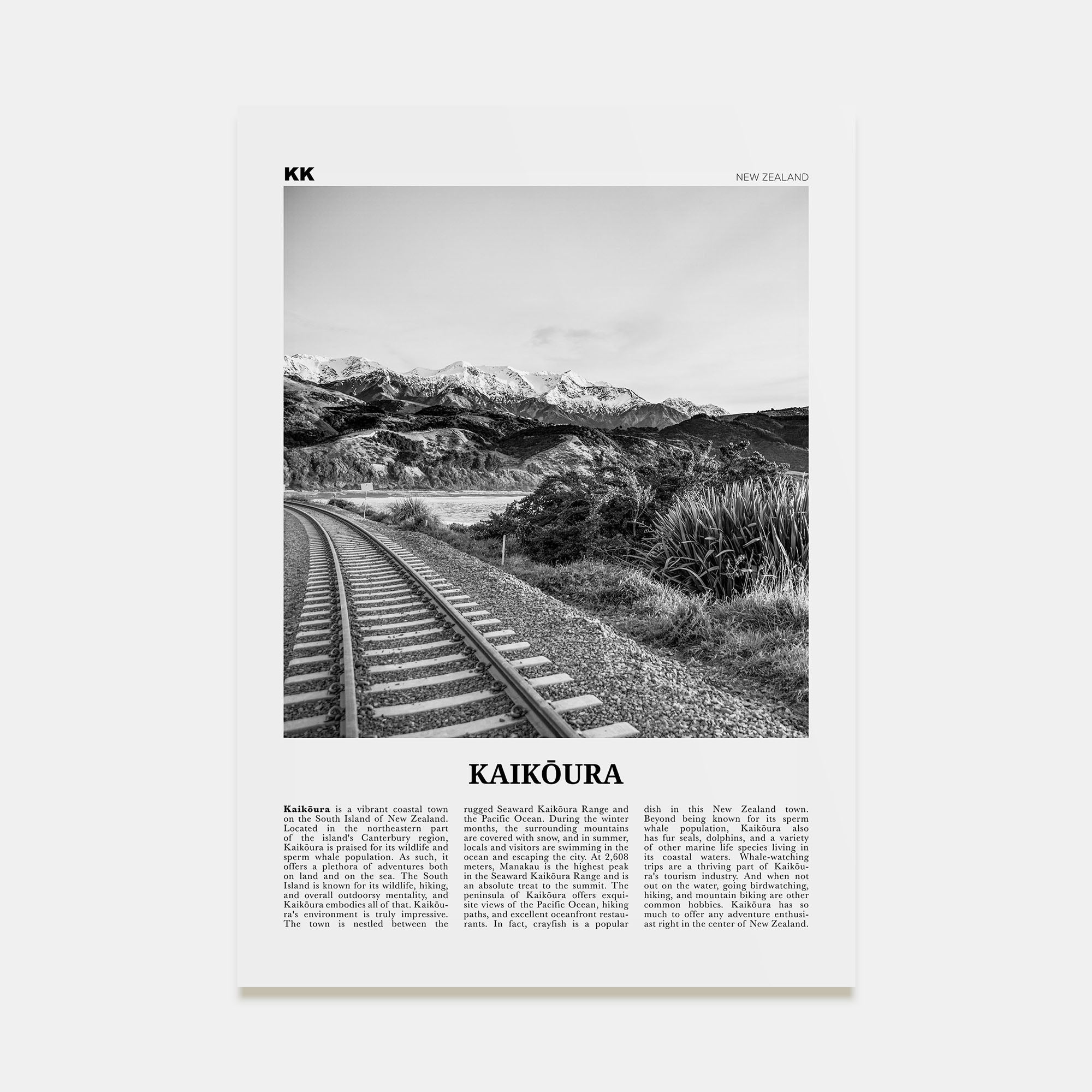 Kaikōura Travel B&W Poster