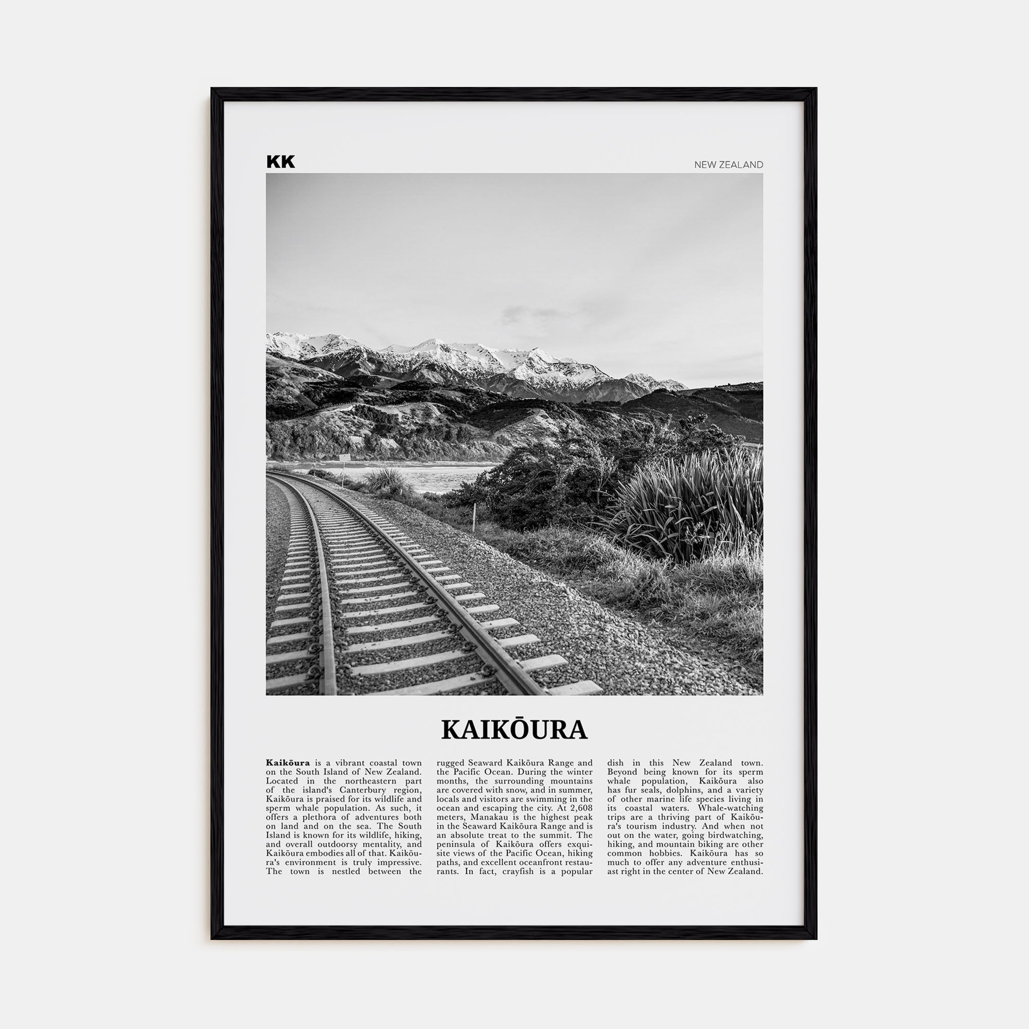 Kaikōura Travel B&W Poster