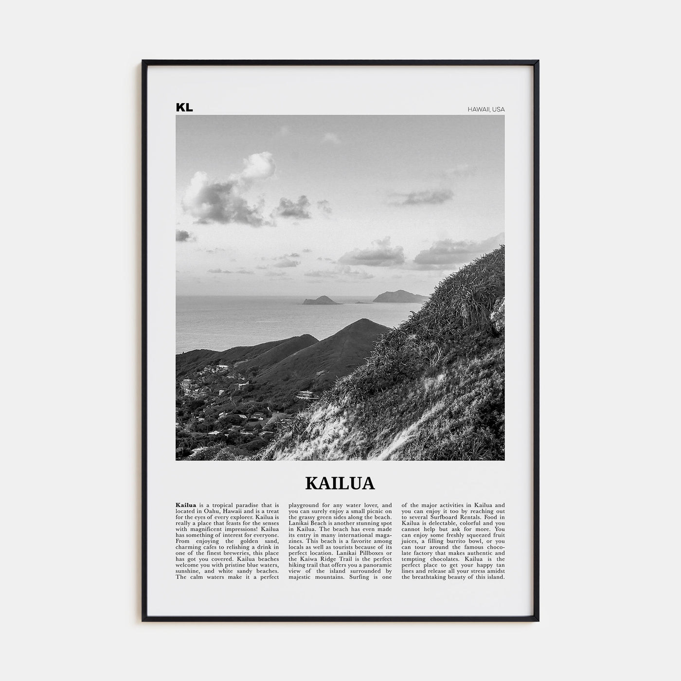 Kailua Travel B&W Poster