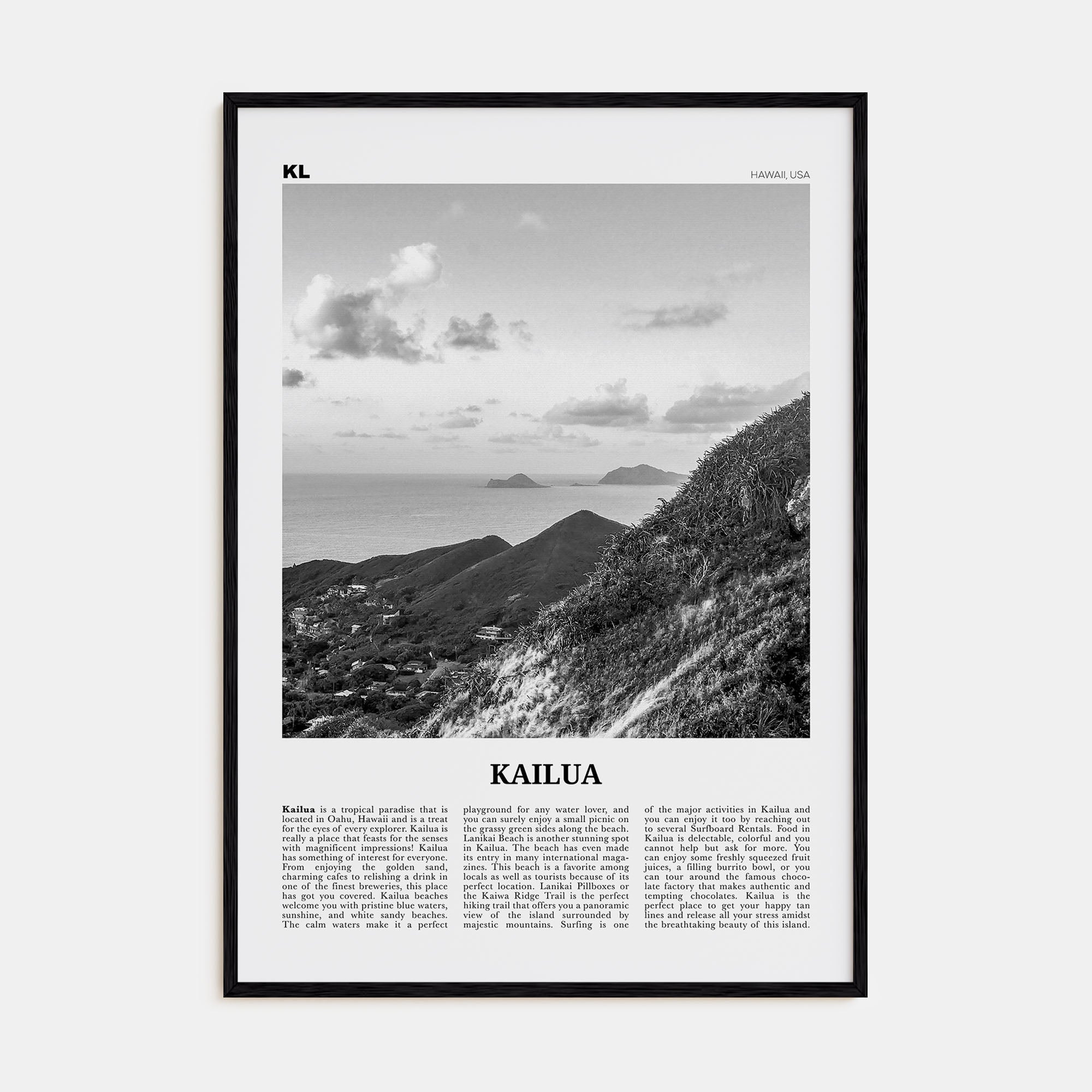 Kailua Travel B&W Poster