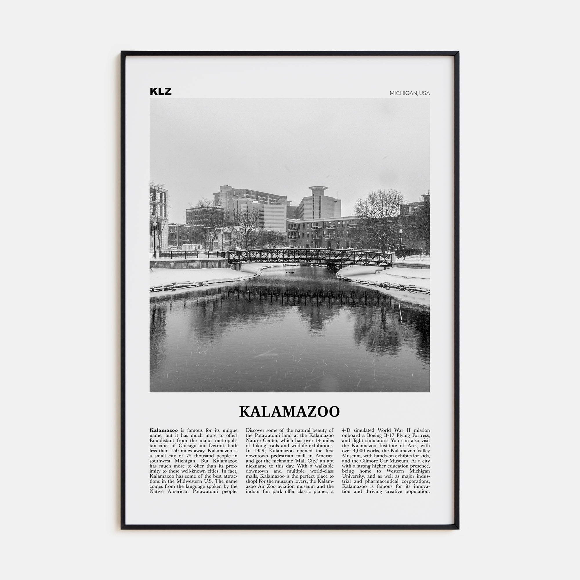Kalamazoo Travel B&W Poster