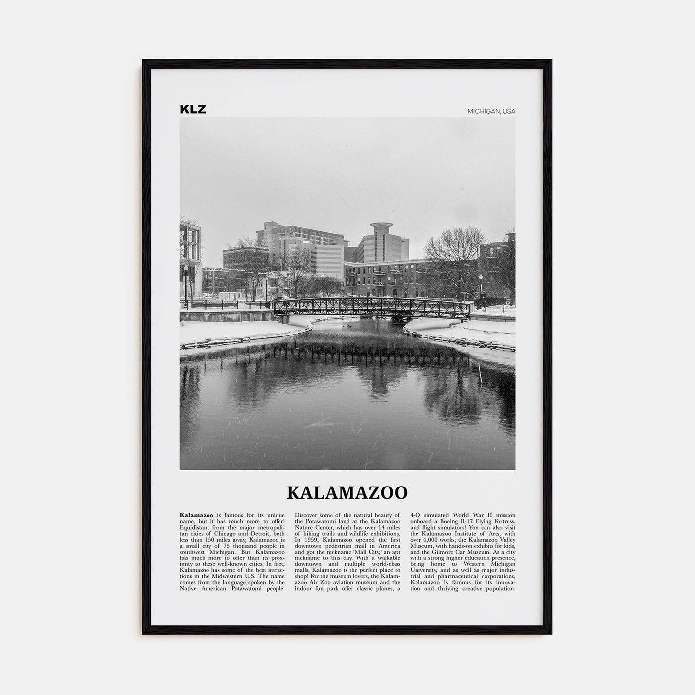 Kalamazoo Travel B&W Poster