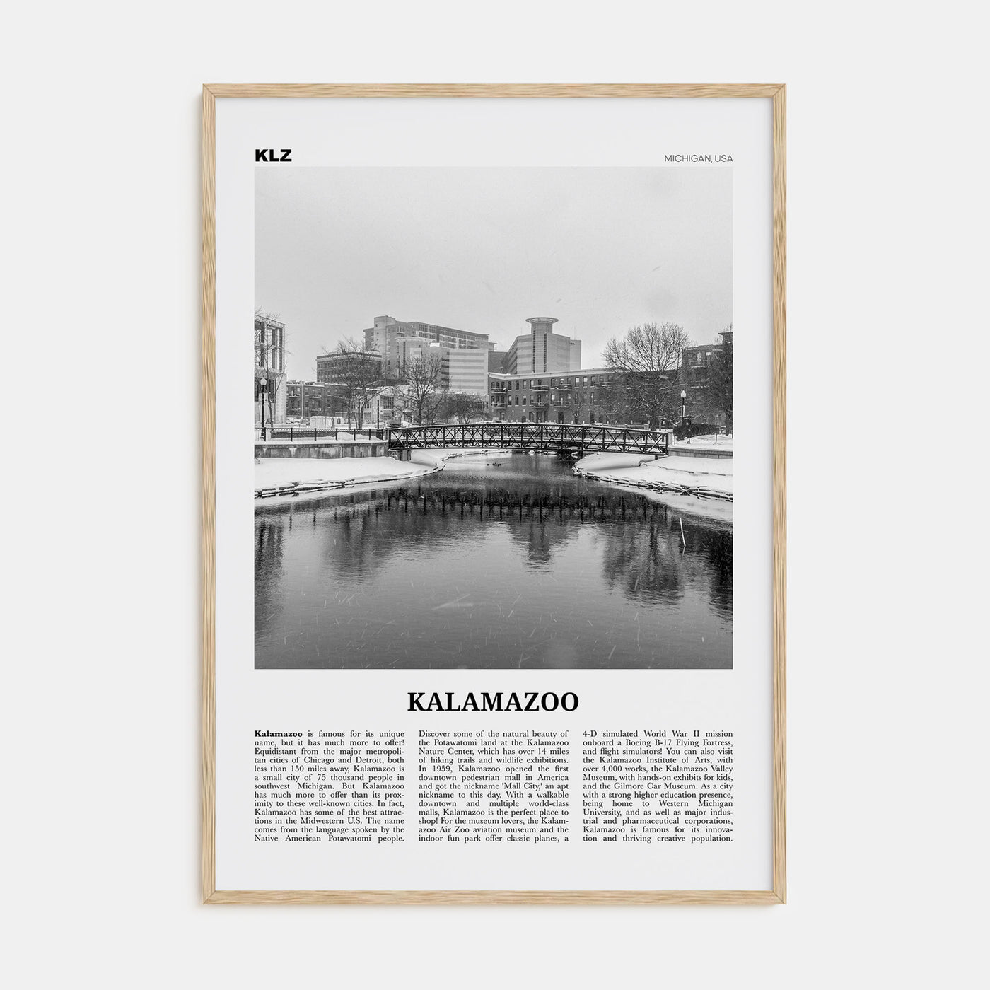 Kalamazoo Travel B&W Poster