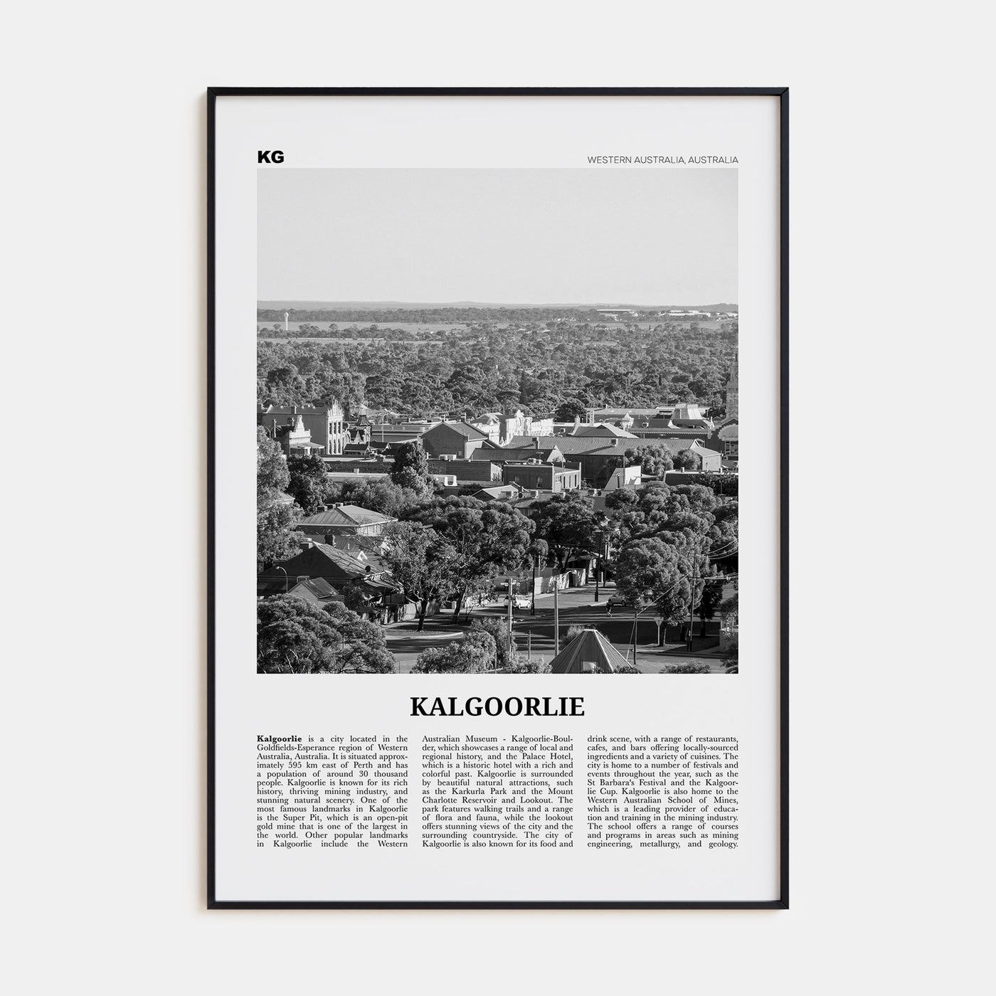 Kalgoorlie Travel B&W Poster