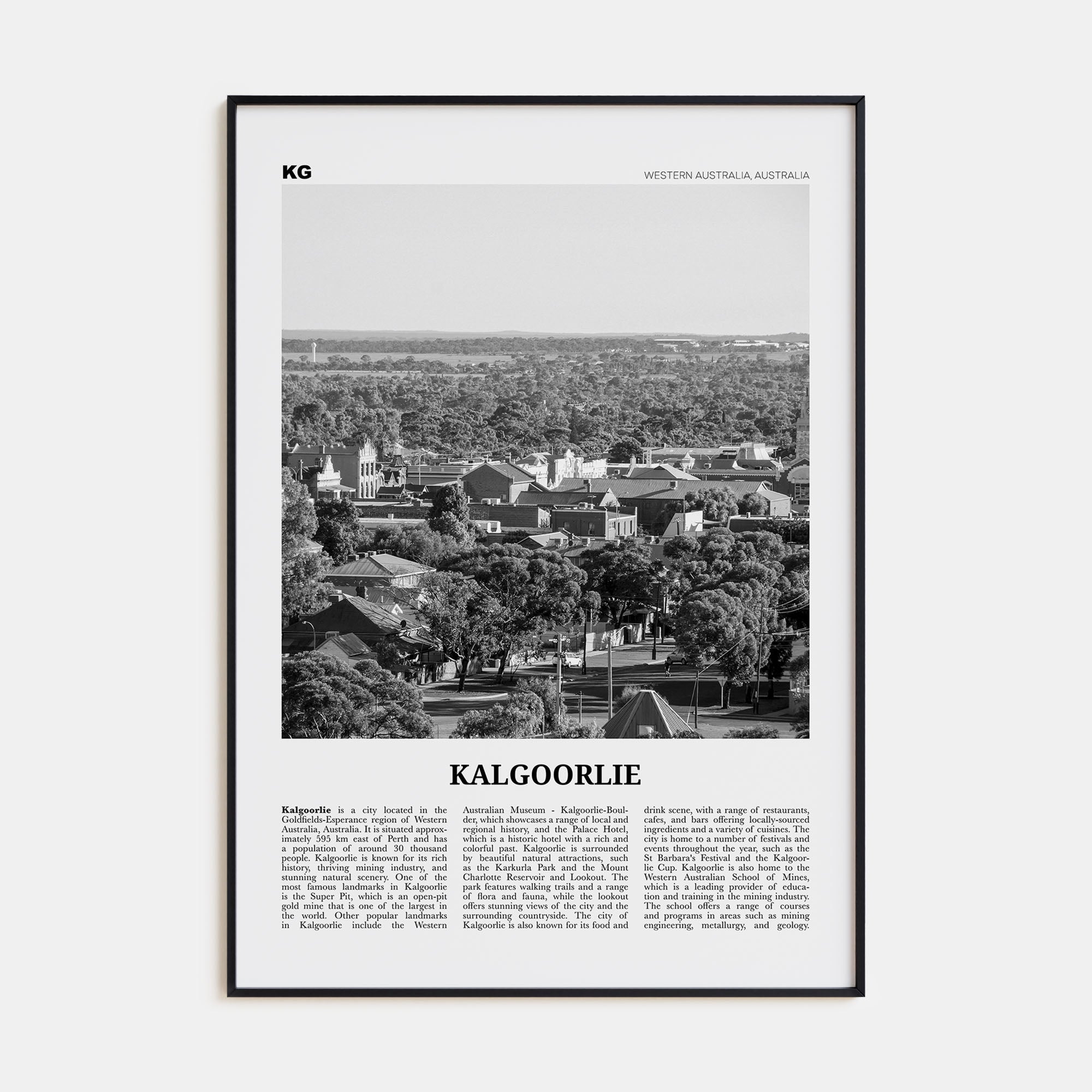 Kalgoorlie Travel B&W Poster