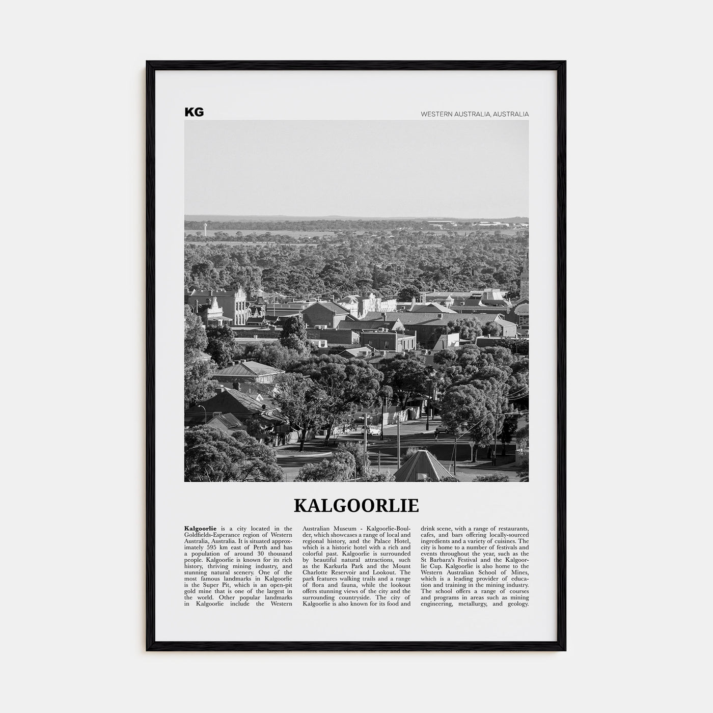 Kalgoorlie Travel B&W Poster