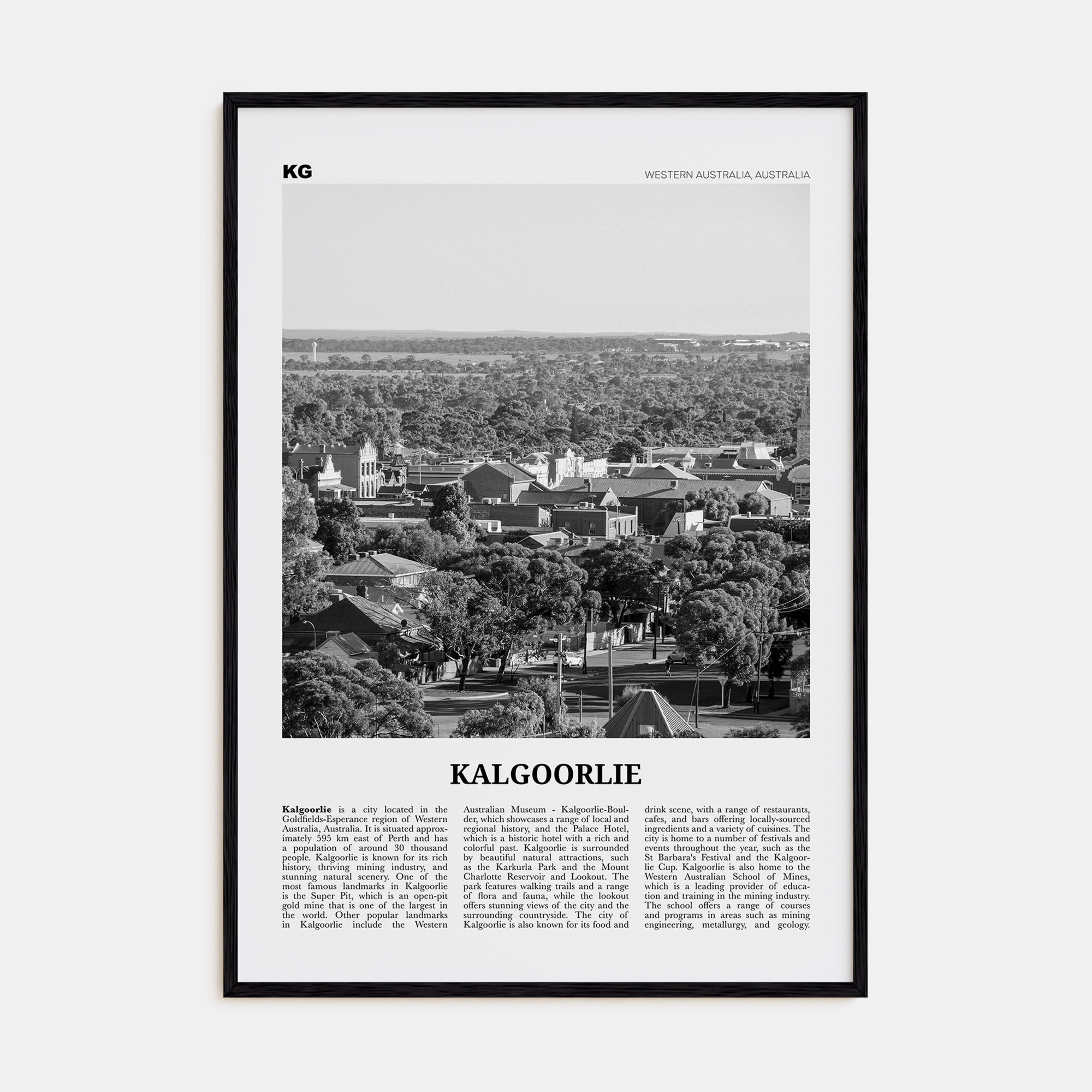 Kalgoorlie Travel B&W Poster