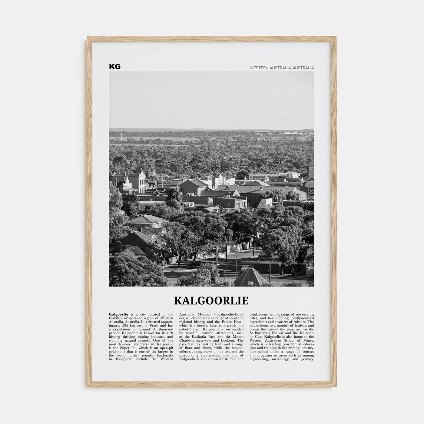 Kalgoorlie Travel B&W Poster