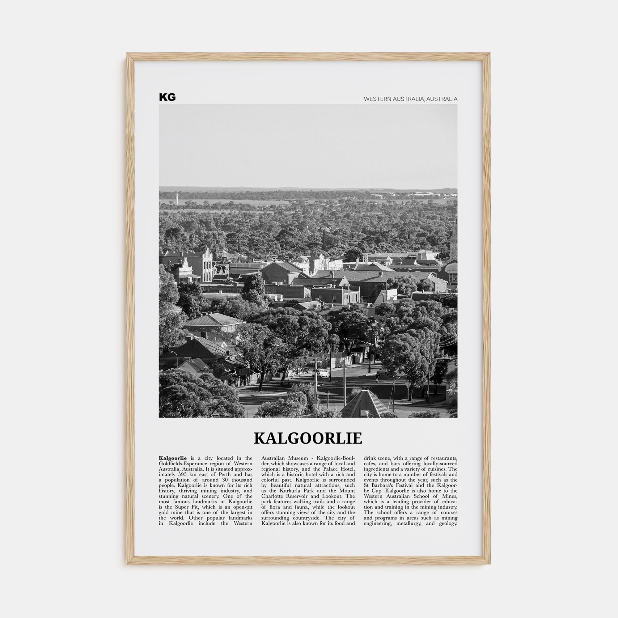 Kalgoorlie Travel B&W Poster
