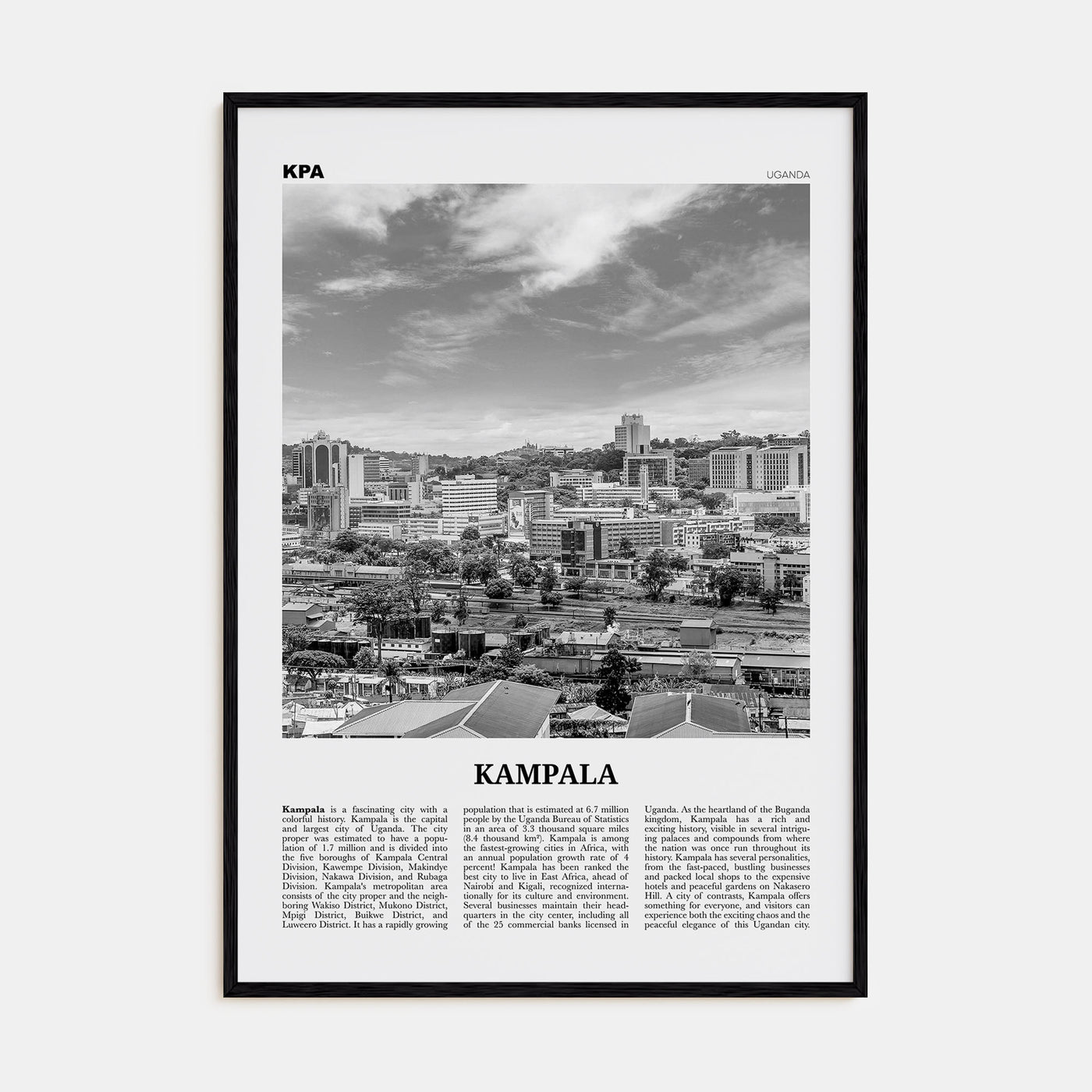 Kampala Travel B&W Poster