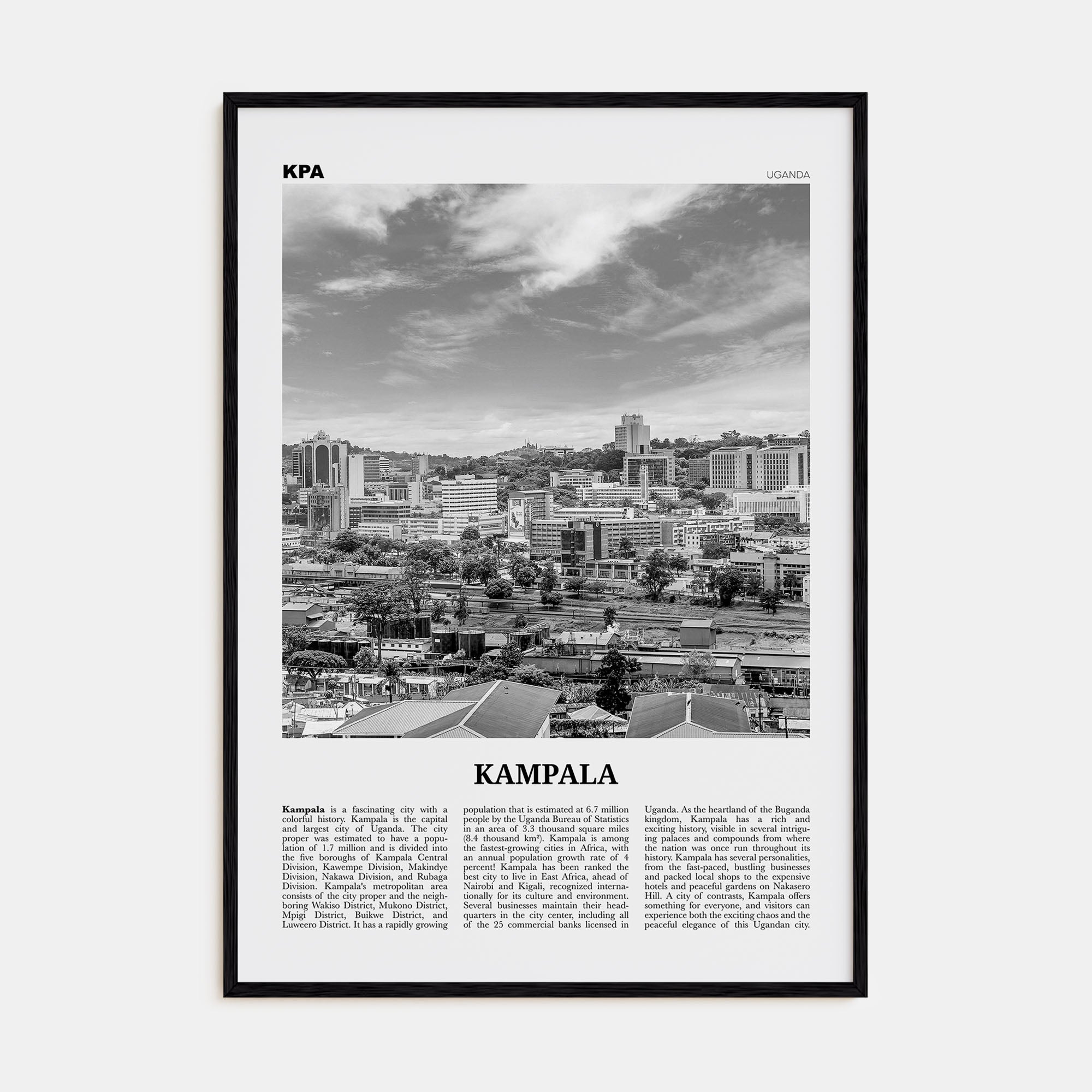 Kampala Travel B&W Poster