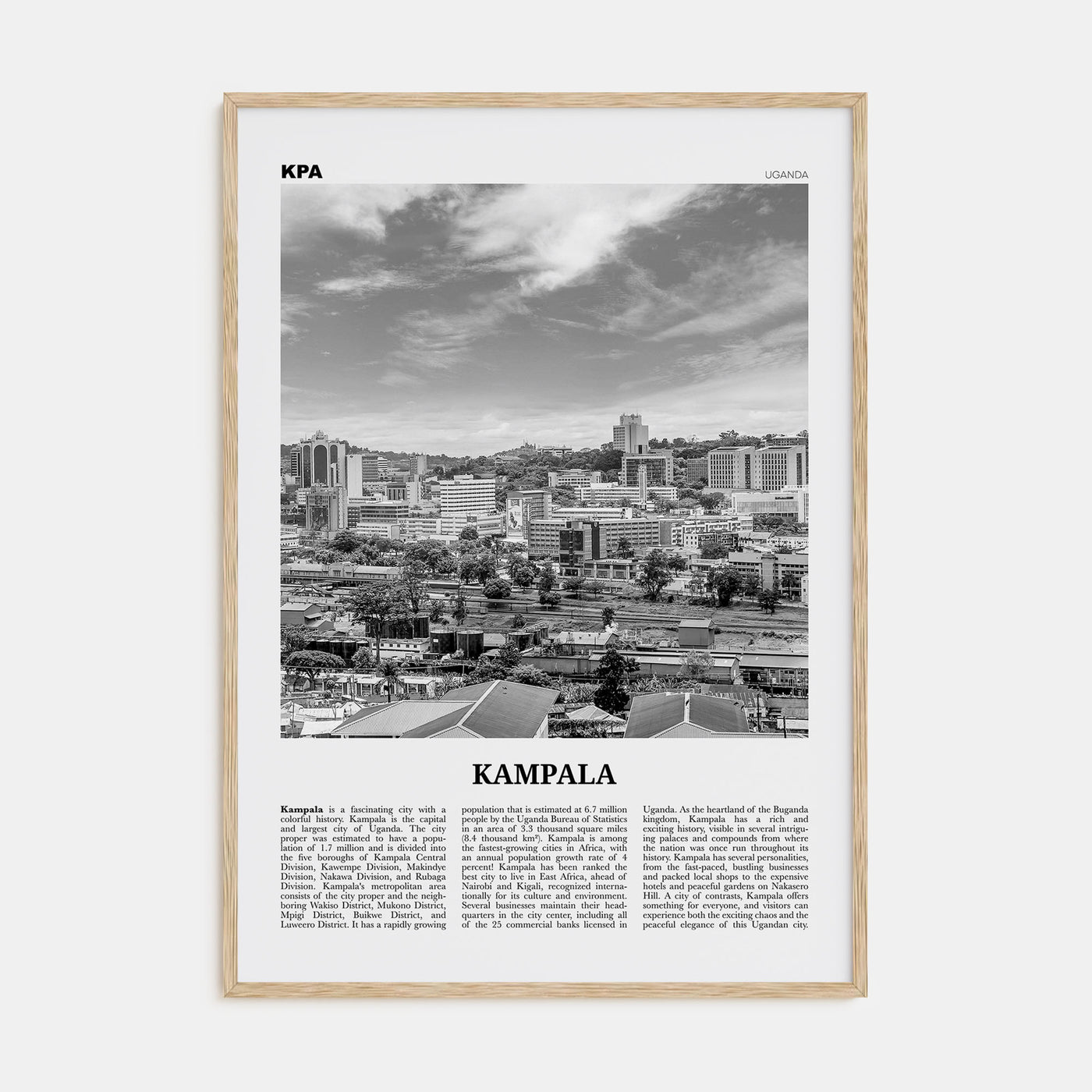 Kampala Travel B&W Poster