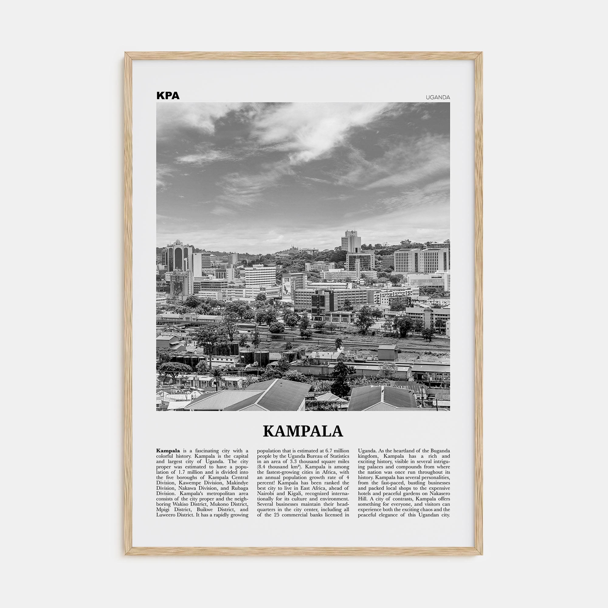 Kampala Travel B&W Poster