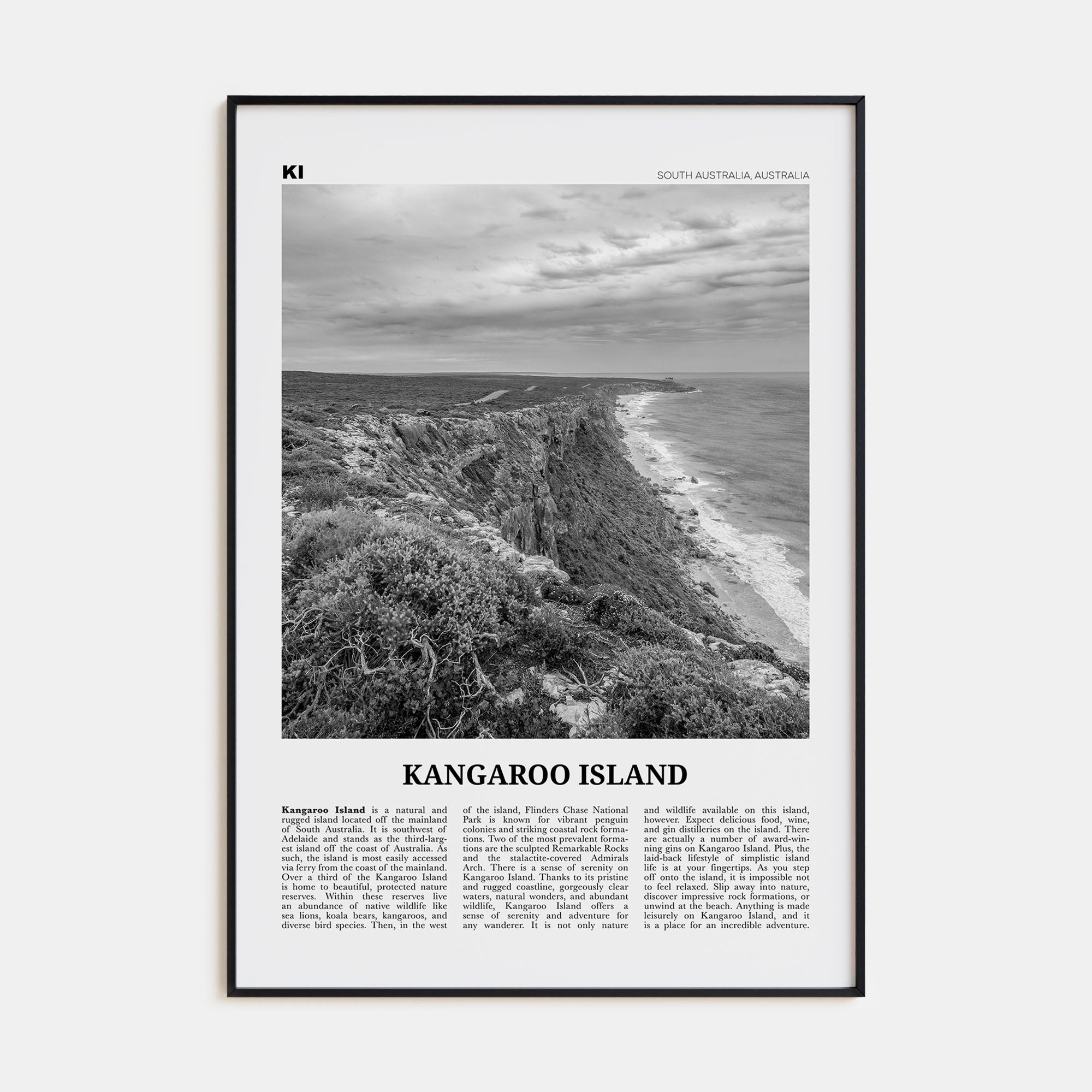 Kangaroo Island Travel B&W Poster
