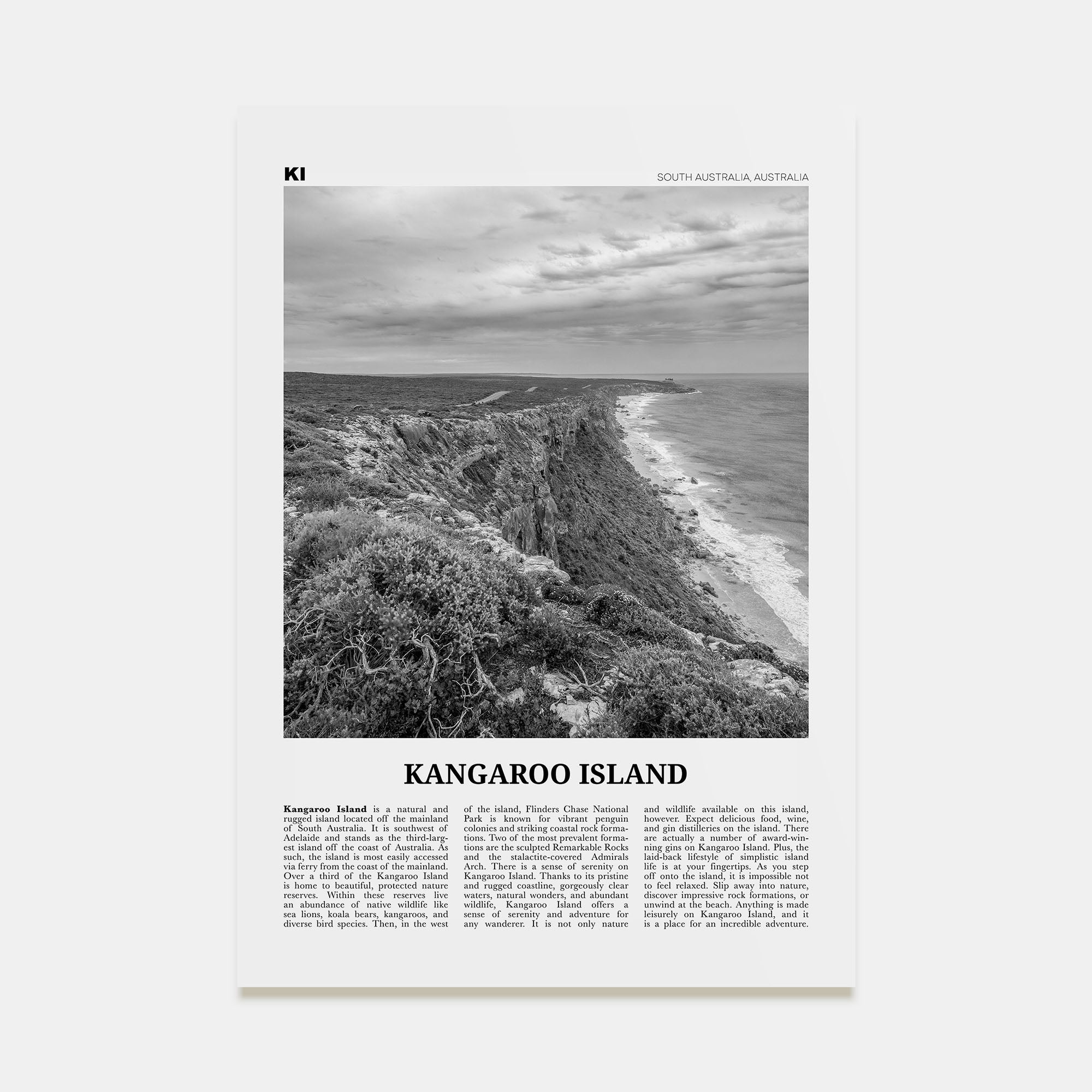 Kangaroo Island Travel B&W Poster