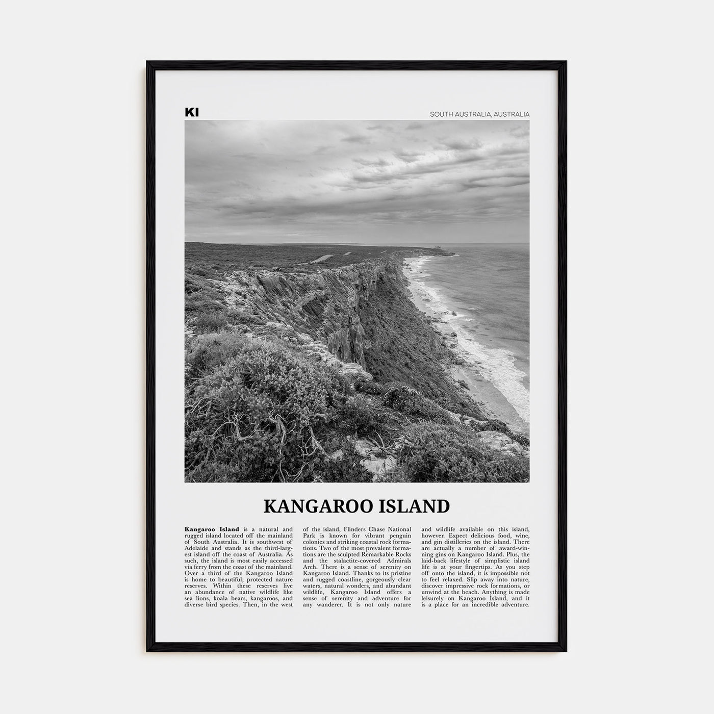 Kangaroo Island Travel B&W Poster