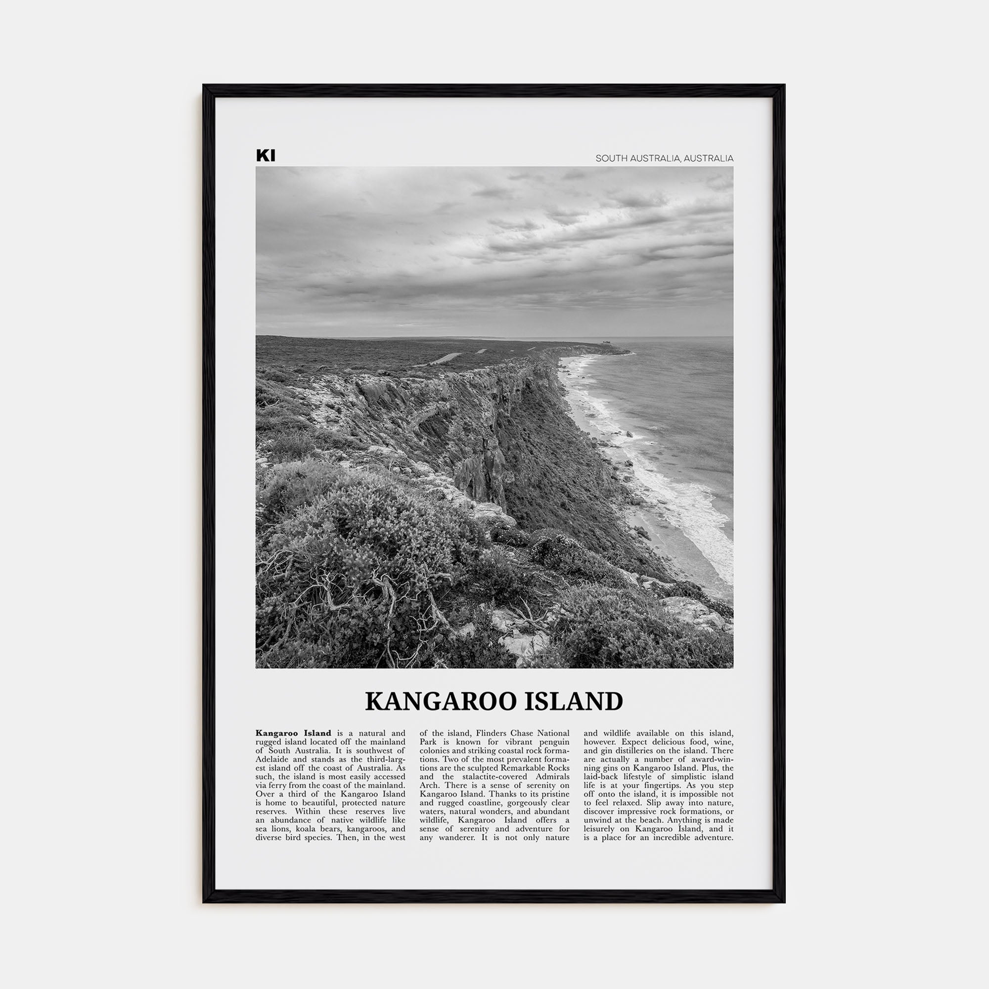 Kangaroo Island Travel B&W Poster