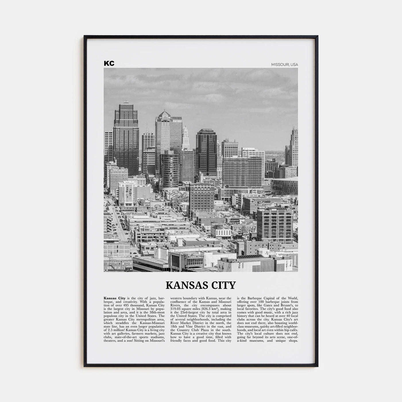 Kansas City Travel B&W No 1 Poster