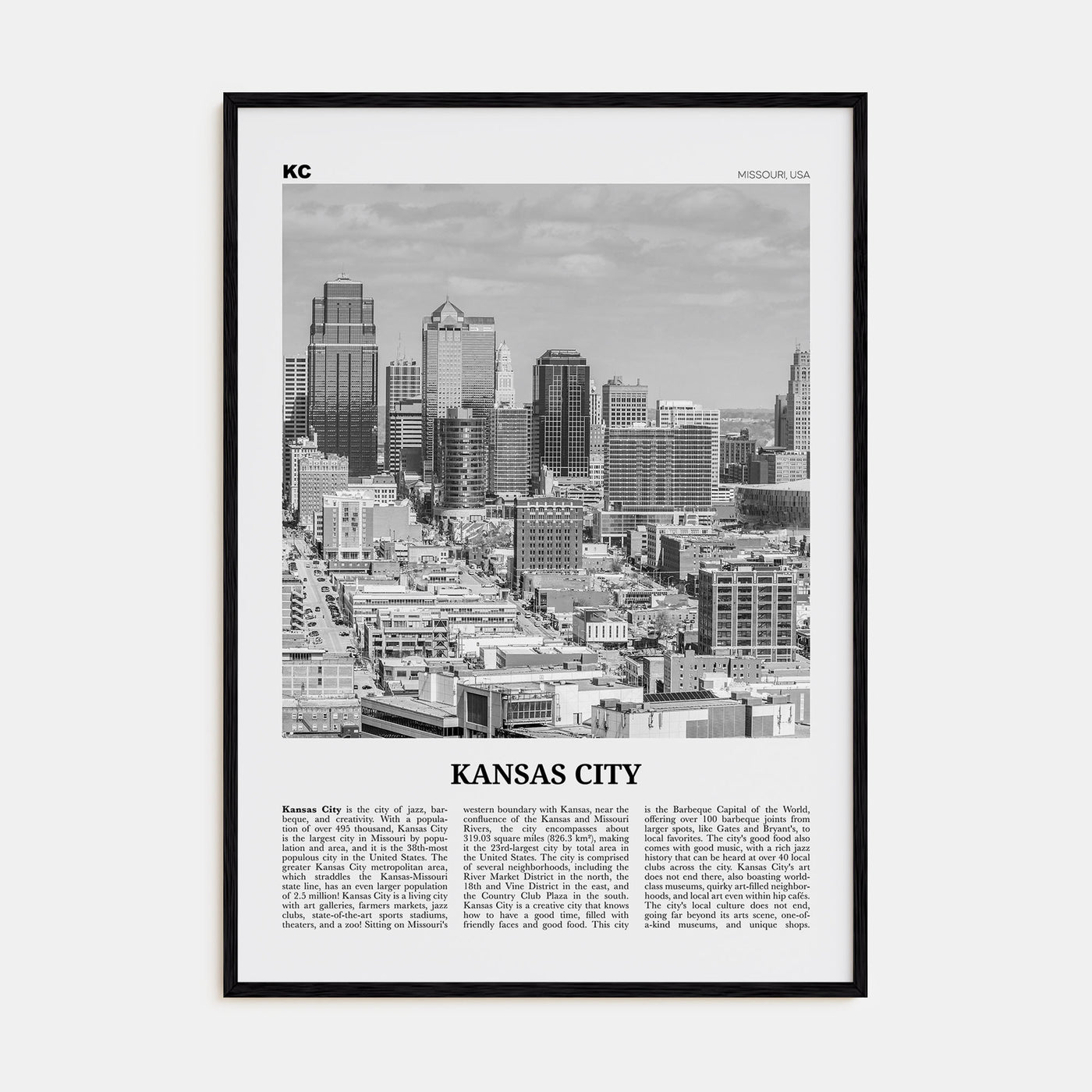 Kansas City Travel B&W No 1 Poster