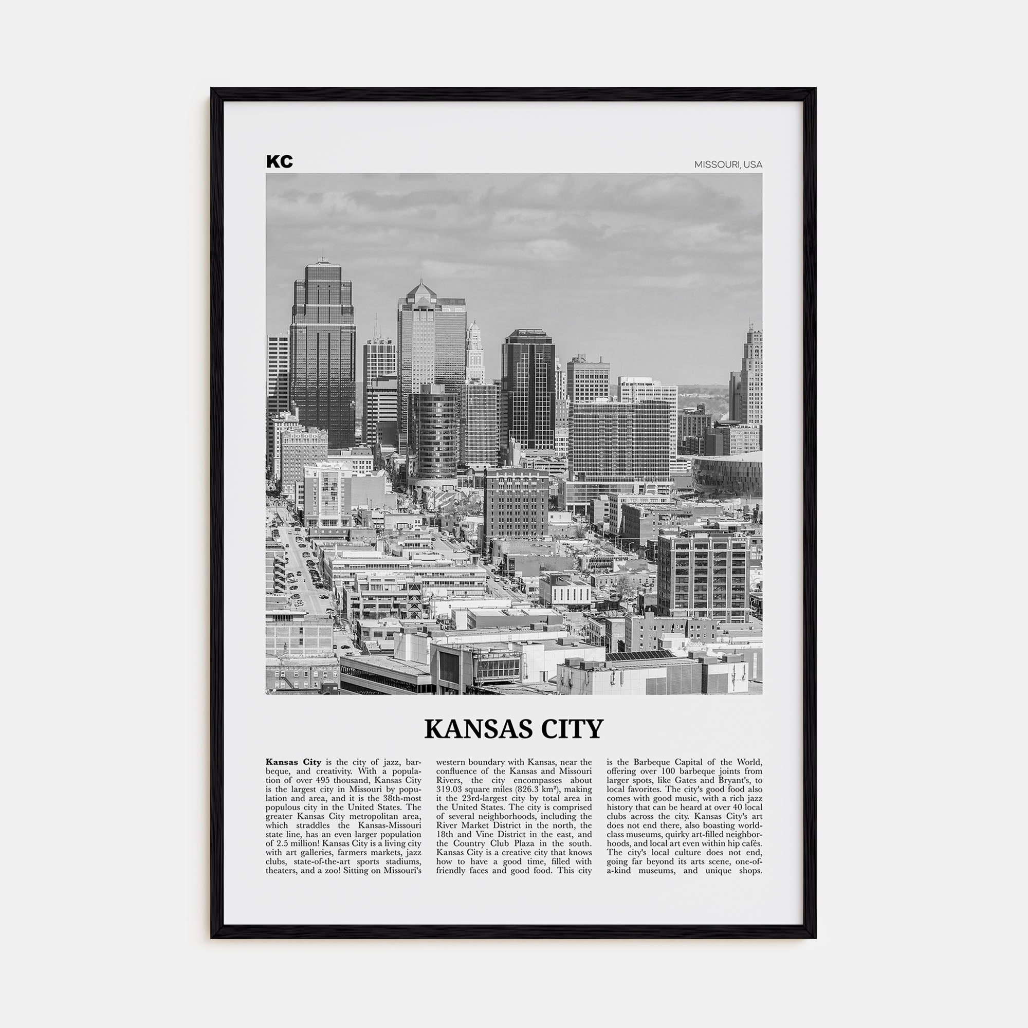 Kansas City Travel B&W No 1 Poster