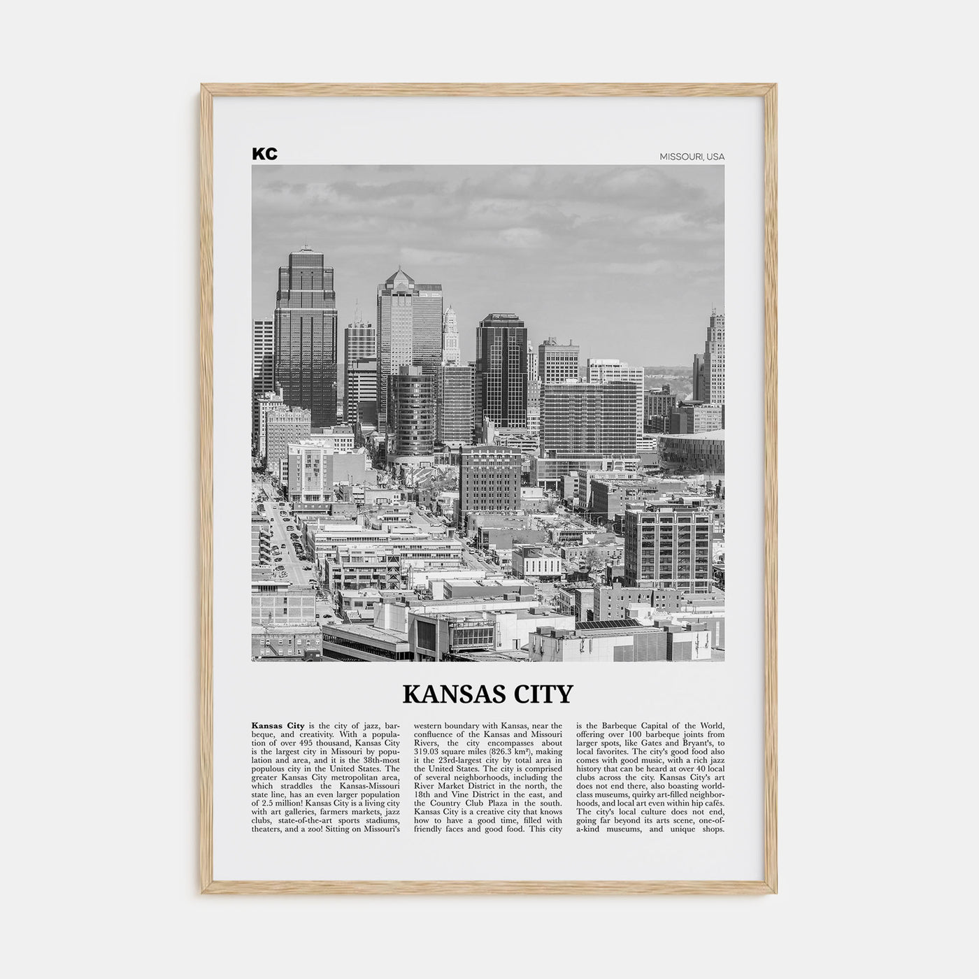 Kansas City Travel B&W No 1 Poster