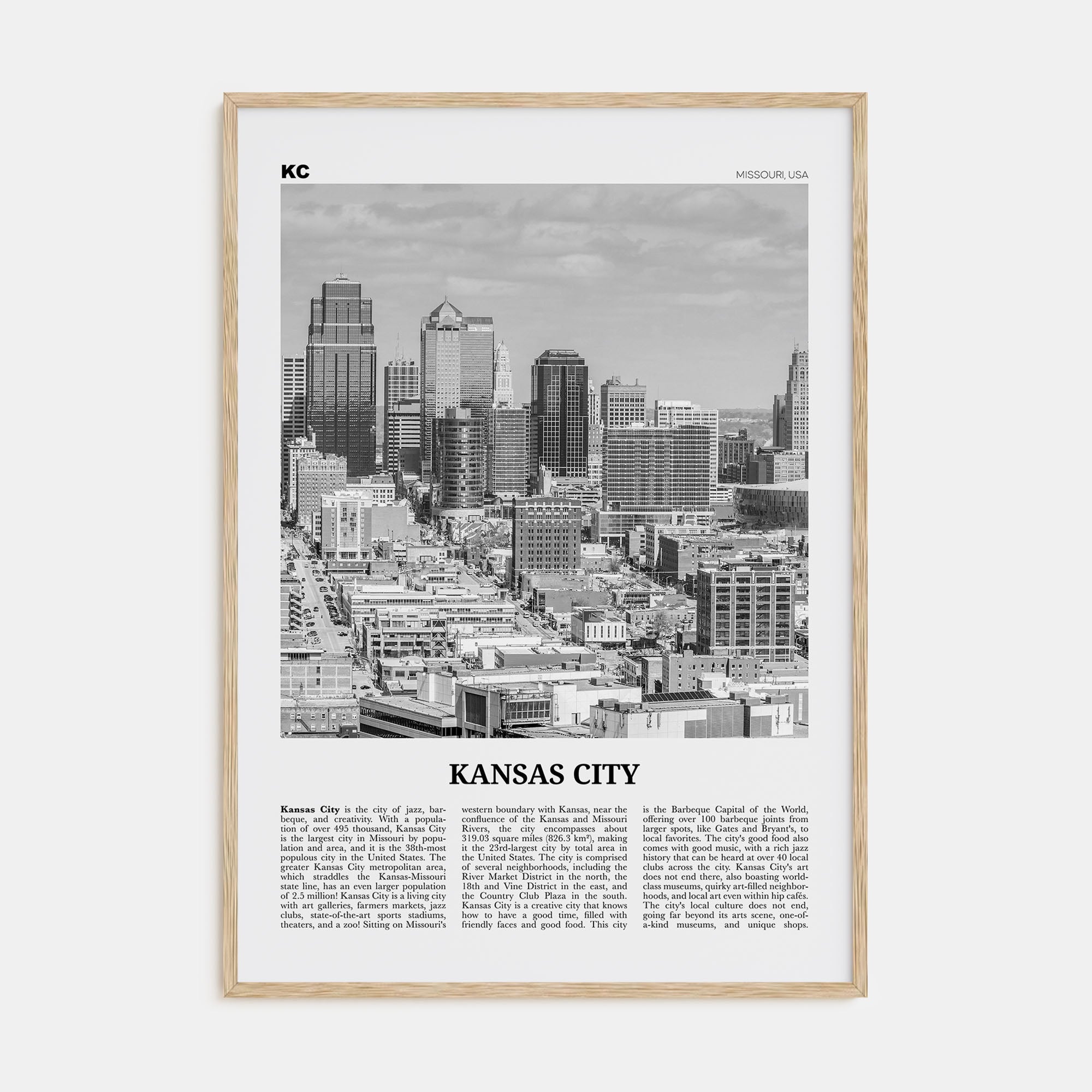 Kansas City Travel B&W No 1 Poster