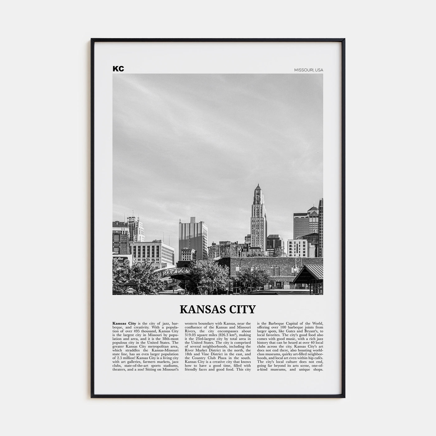 Kansas City Travel B&W No 2 Poster