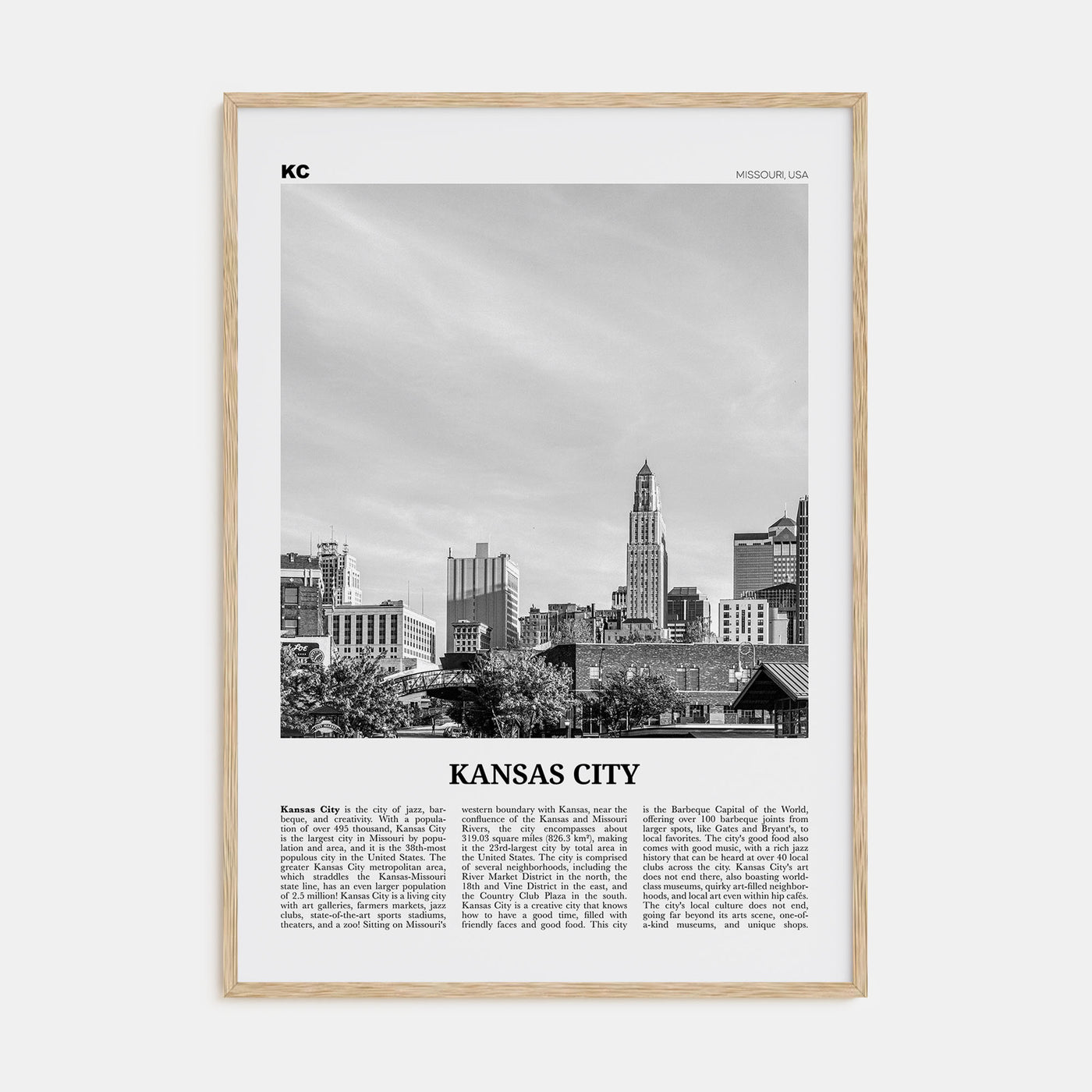 Kansas City Travel B&W No 2 Poster