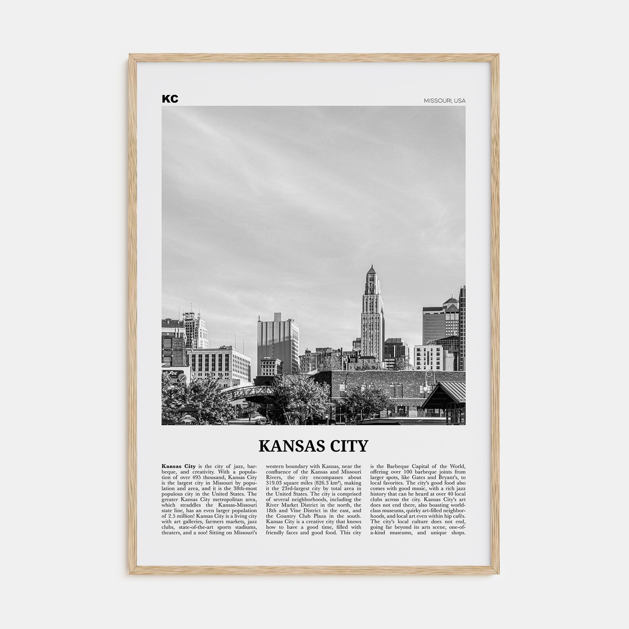 Kansas City Travel B&W No 2 Poster