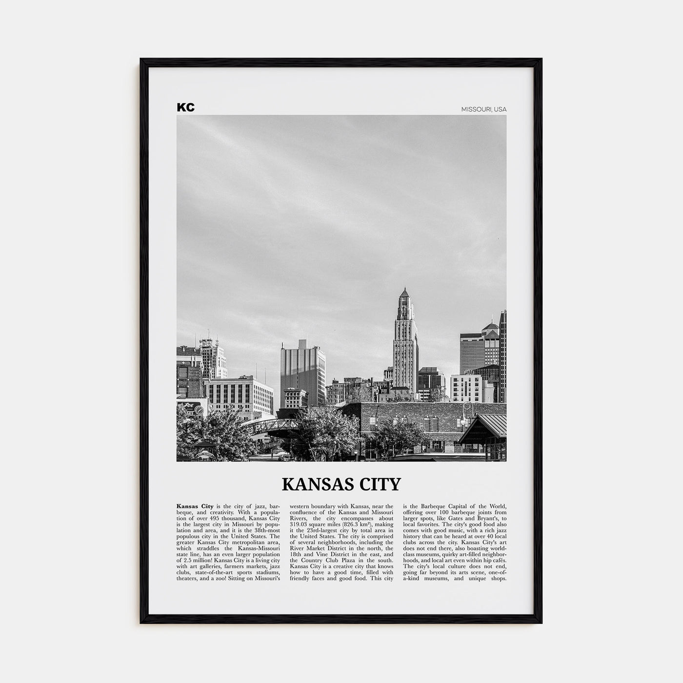 Kansas City Travel B&W No 2 Poster