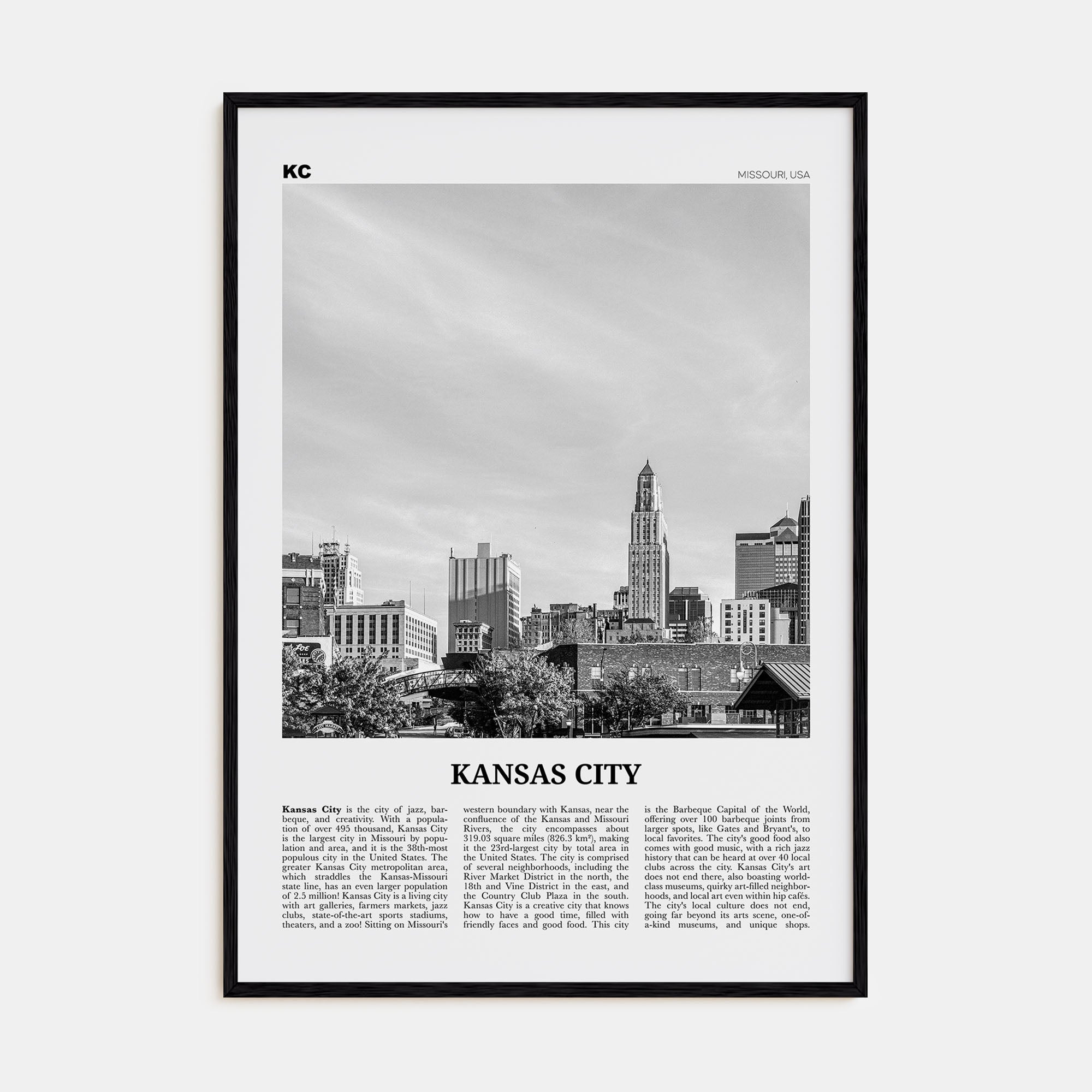 Kansas City Travel B&W No 2 Poster
