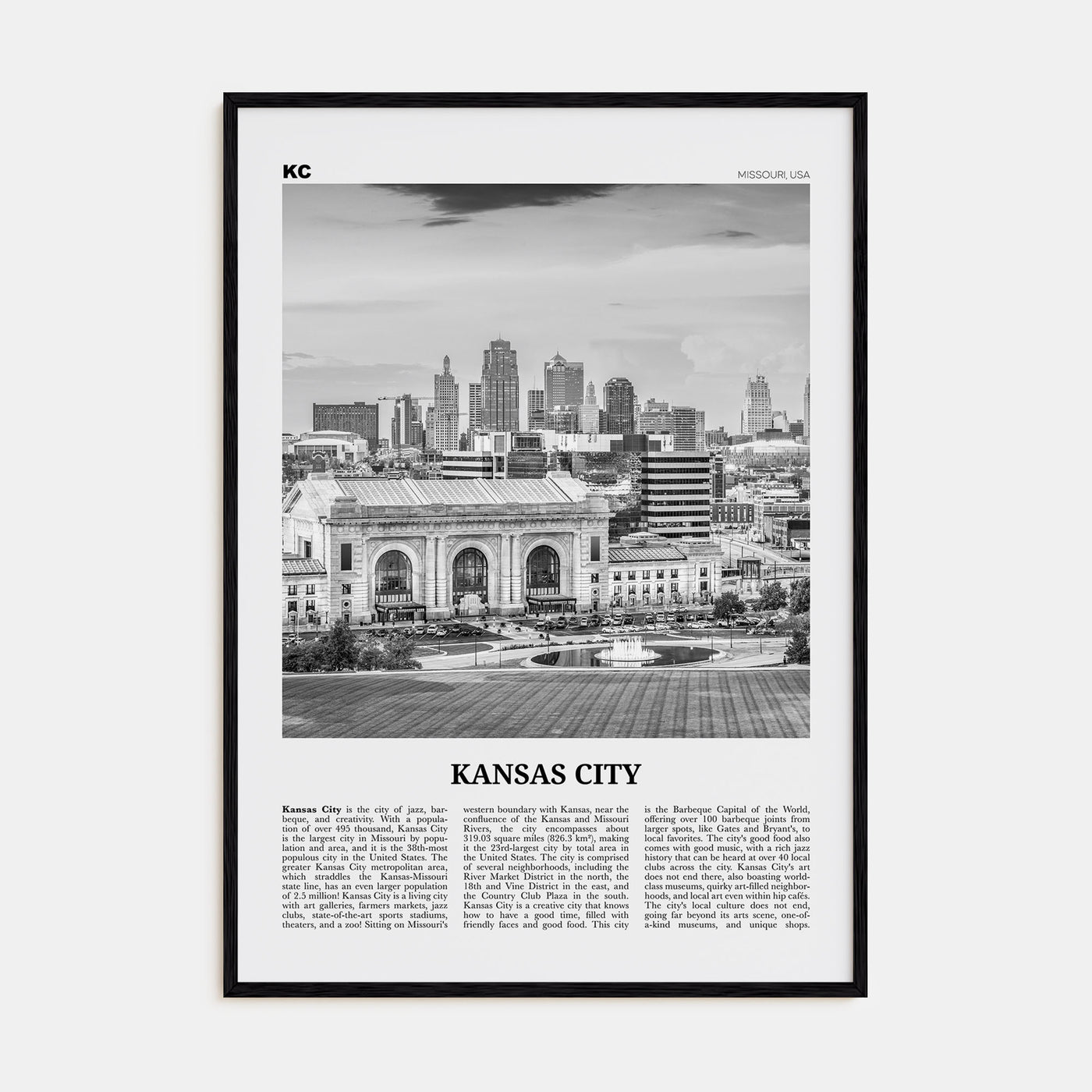 Kansas City Travel B&W No 3 Poster