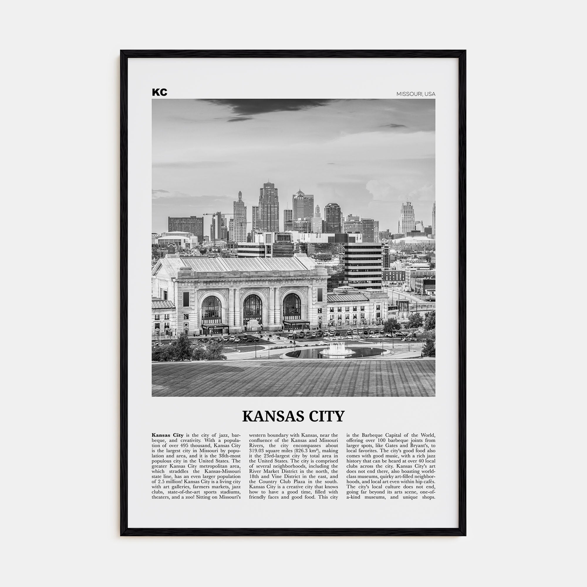 Kansas City Travel B&W No 3 Poster