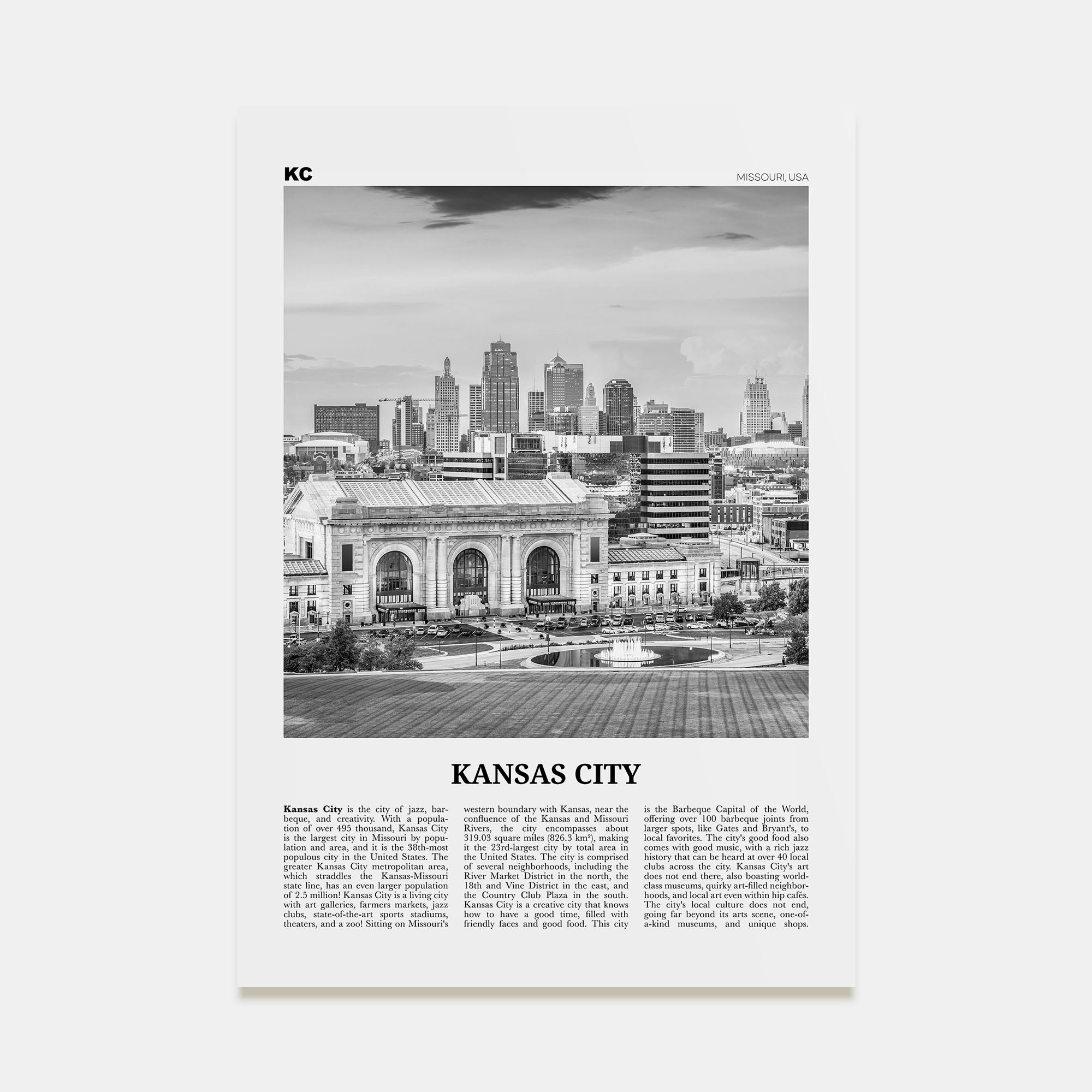 Kansas City Travel B&W No 3 Poster