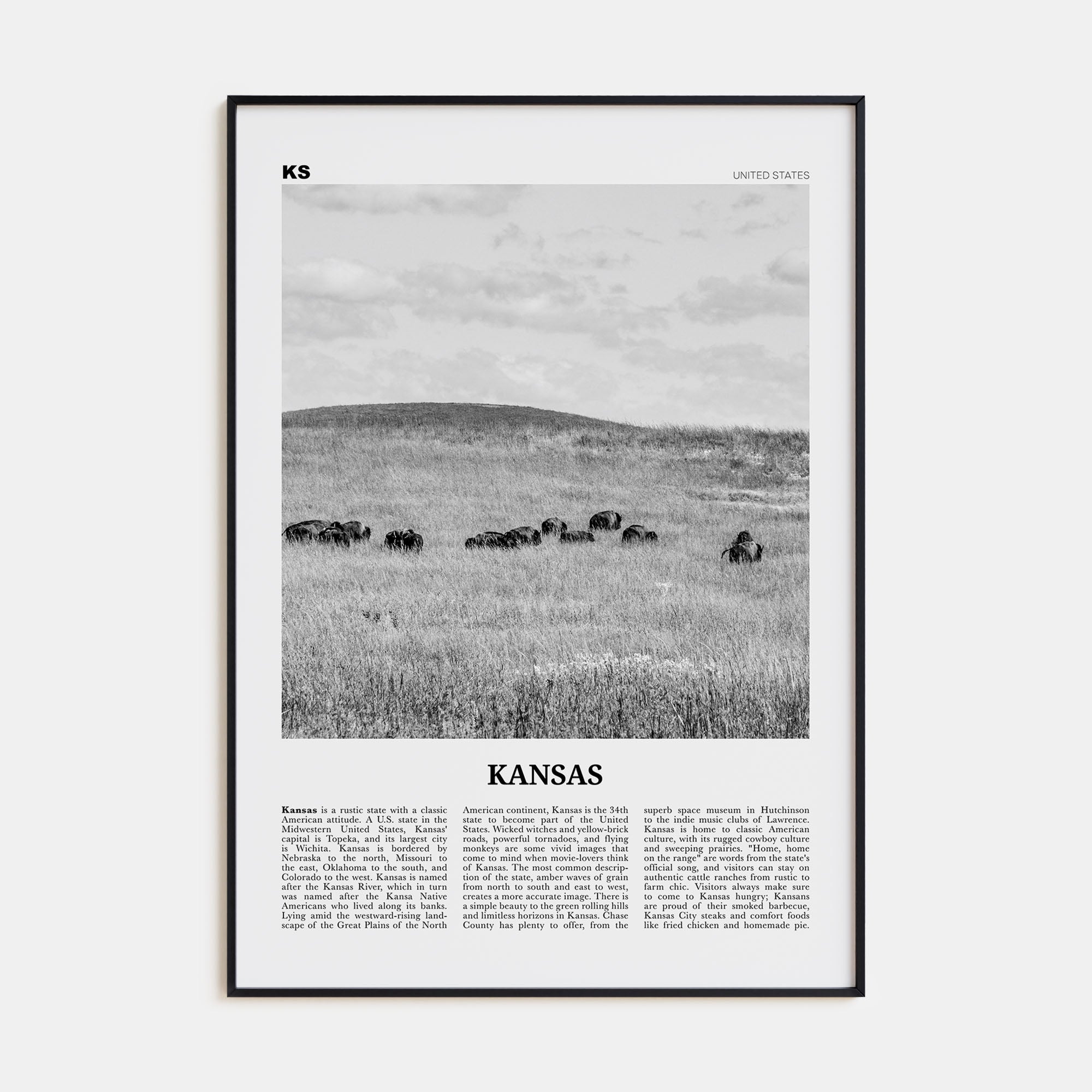 Kansas Travel B&W No 2 Poster