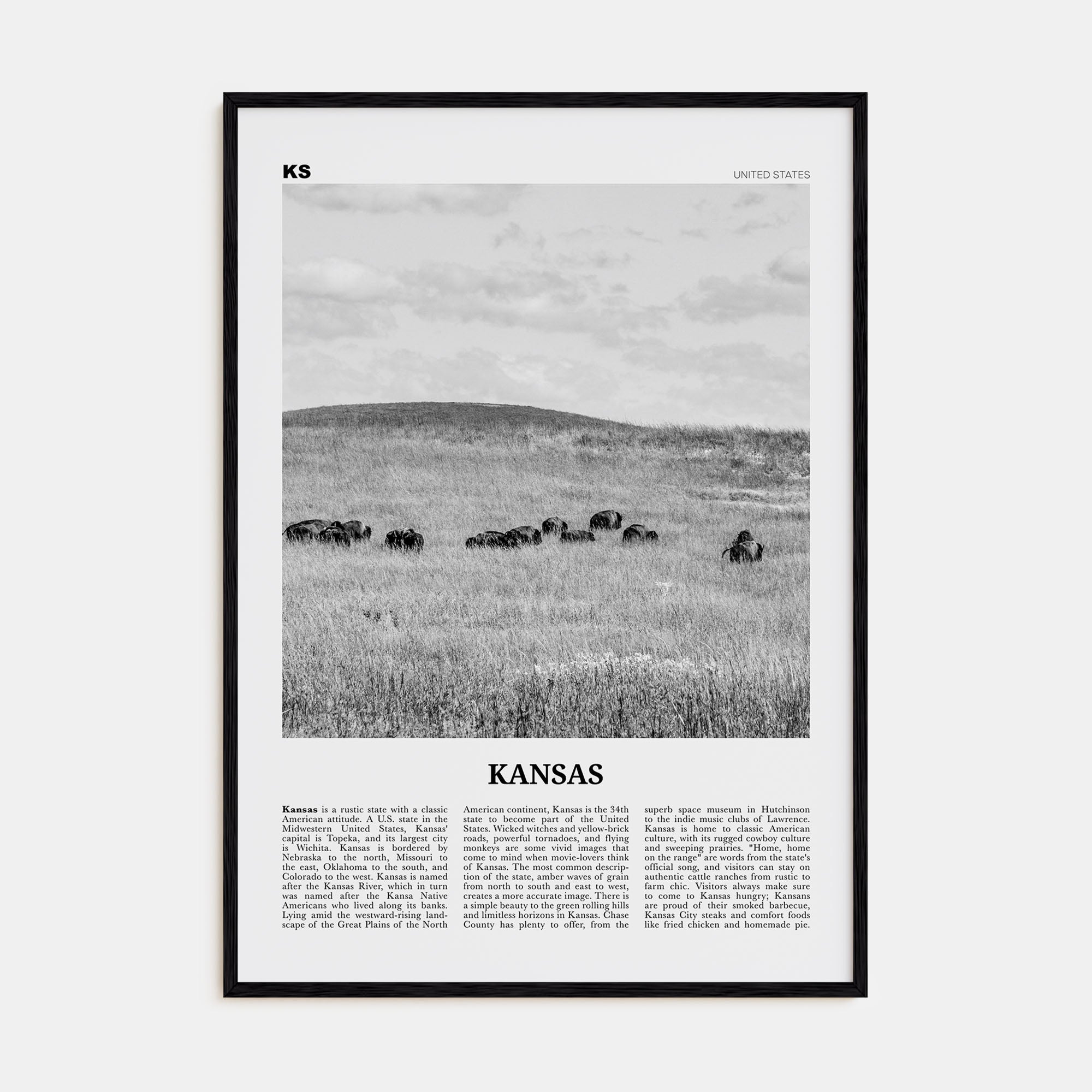 Kansas Travel B&W No 2 Poster