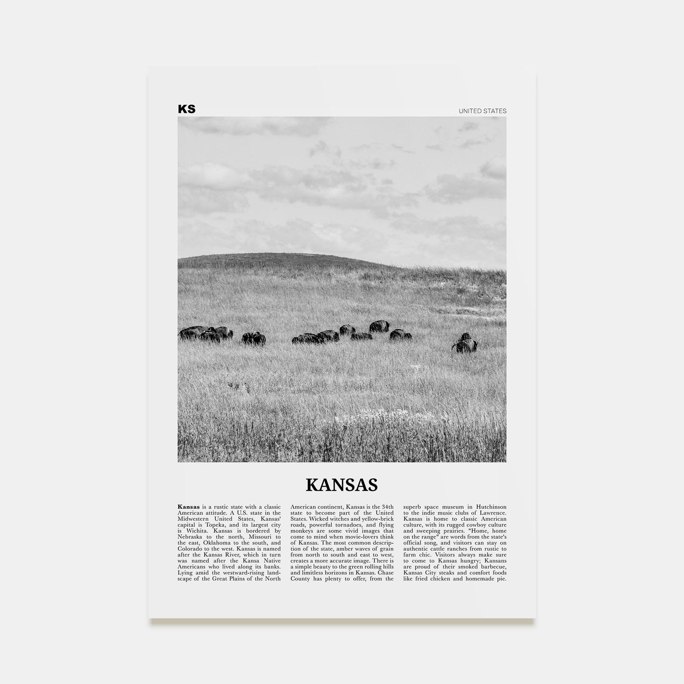 Kansas Travel B&W No 2 Poster