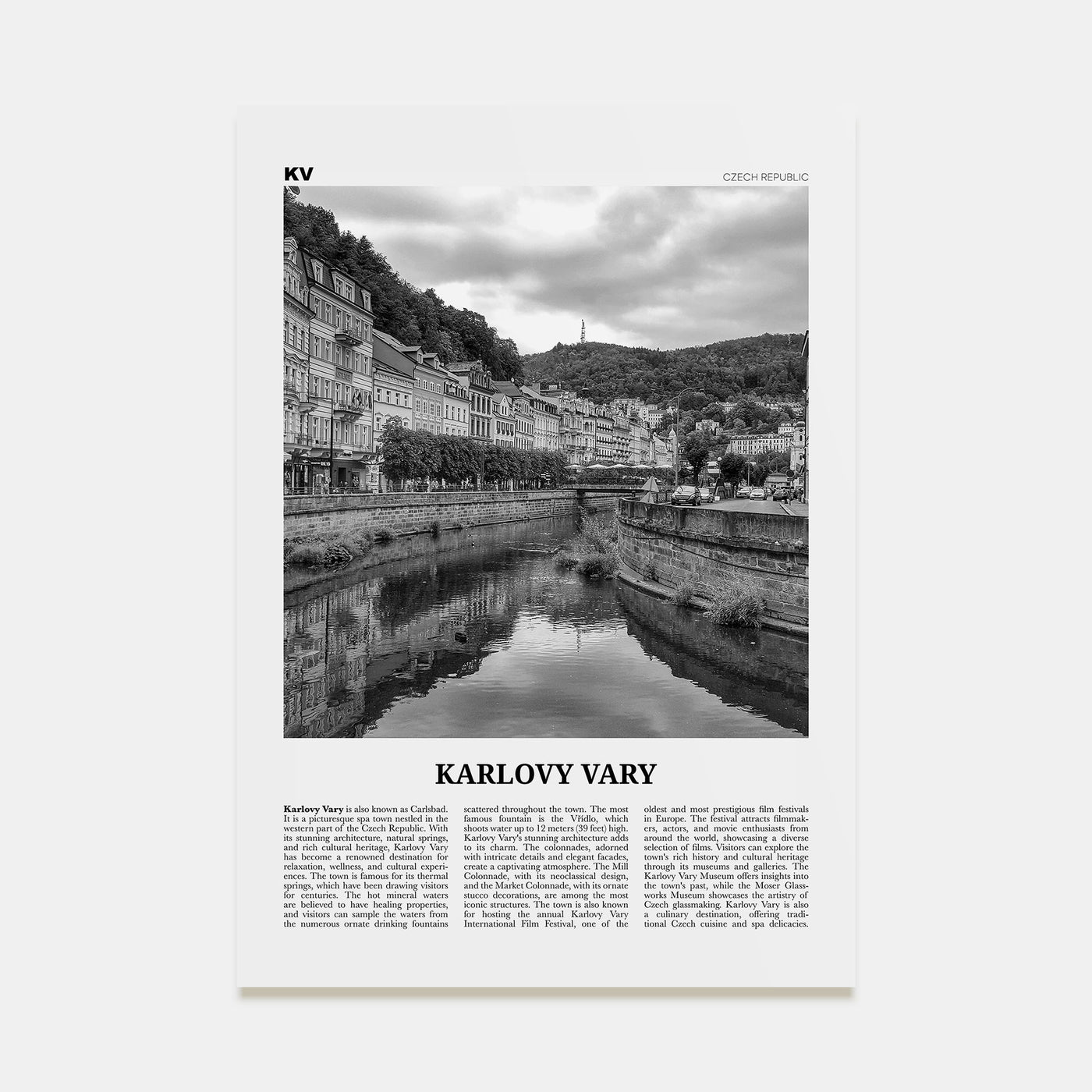 Karlovy Vary Travel B&W Poster