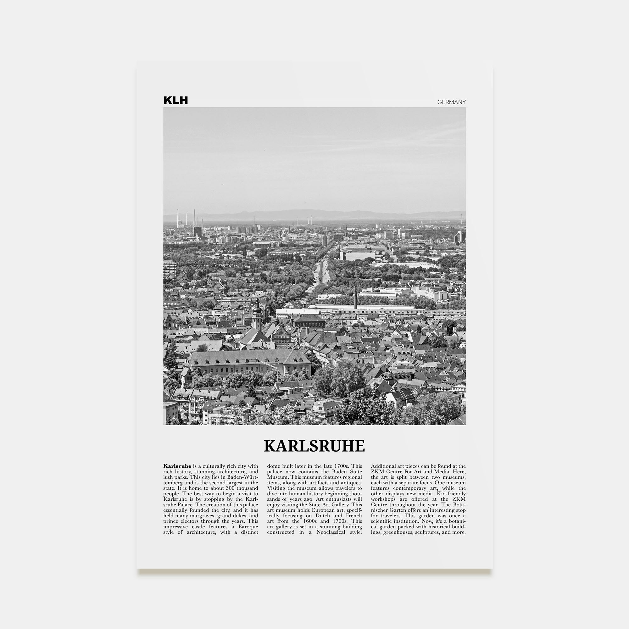 Karlsruhe Travel B&W Poster