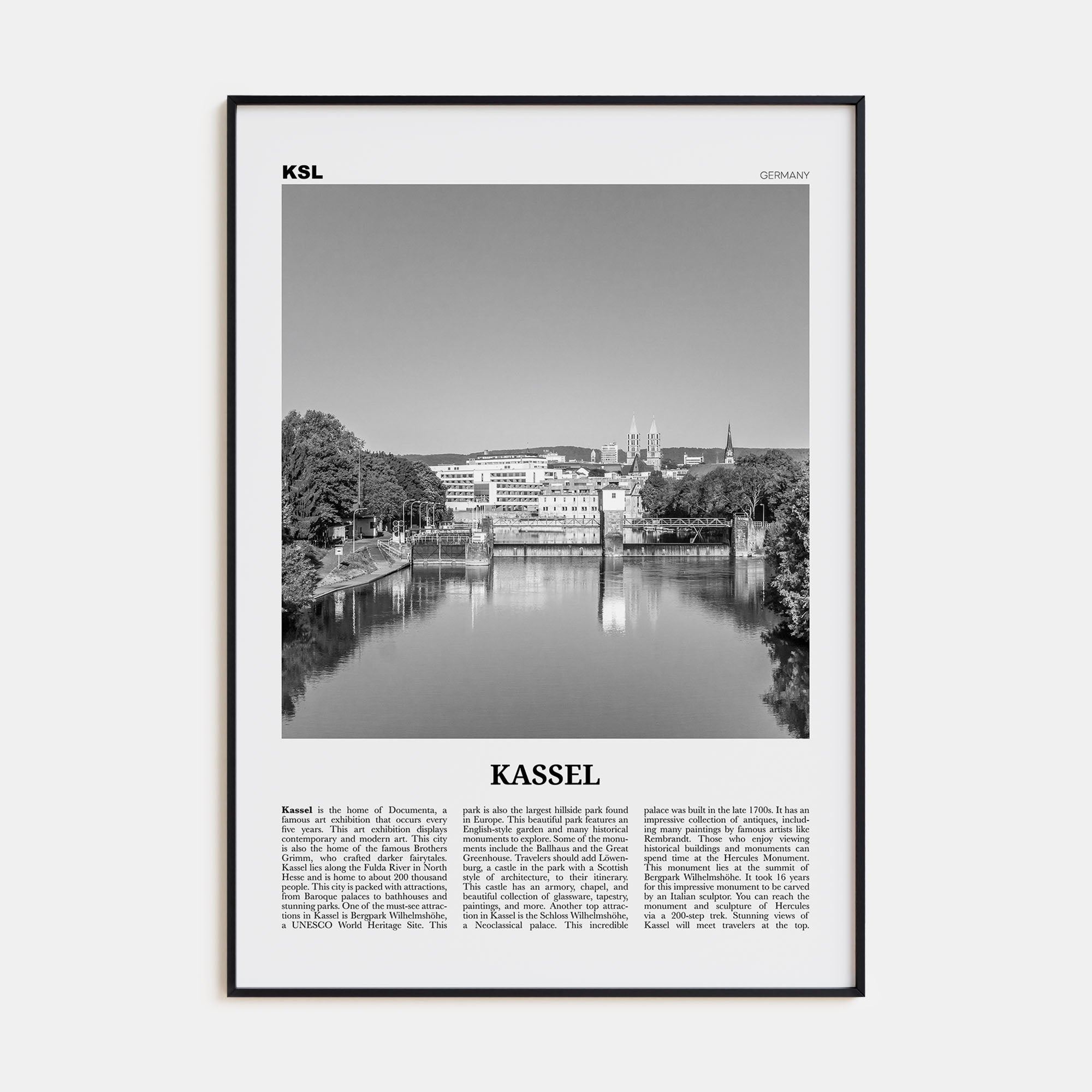 Kassel Travel B&W Poster