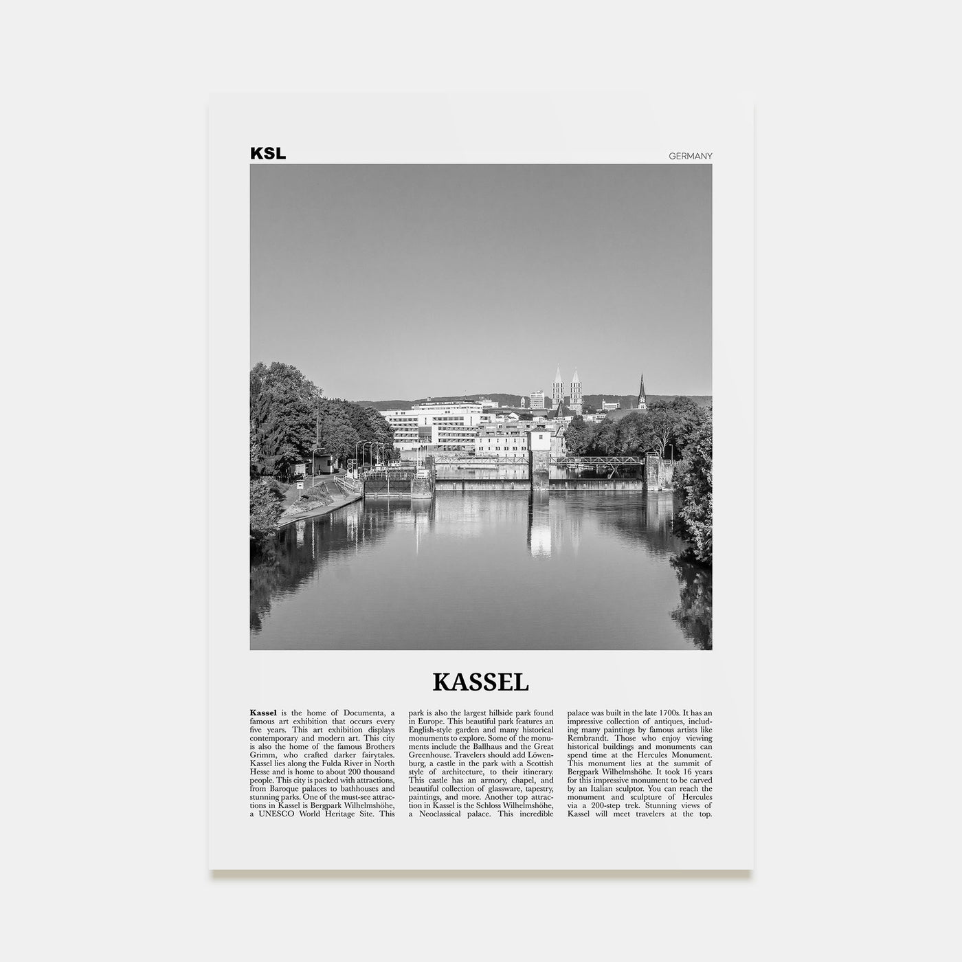 Kassel Travel B&W Poster