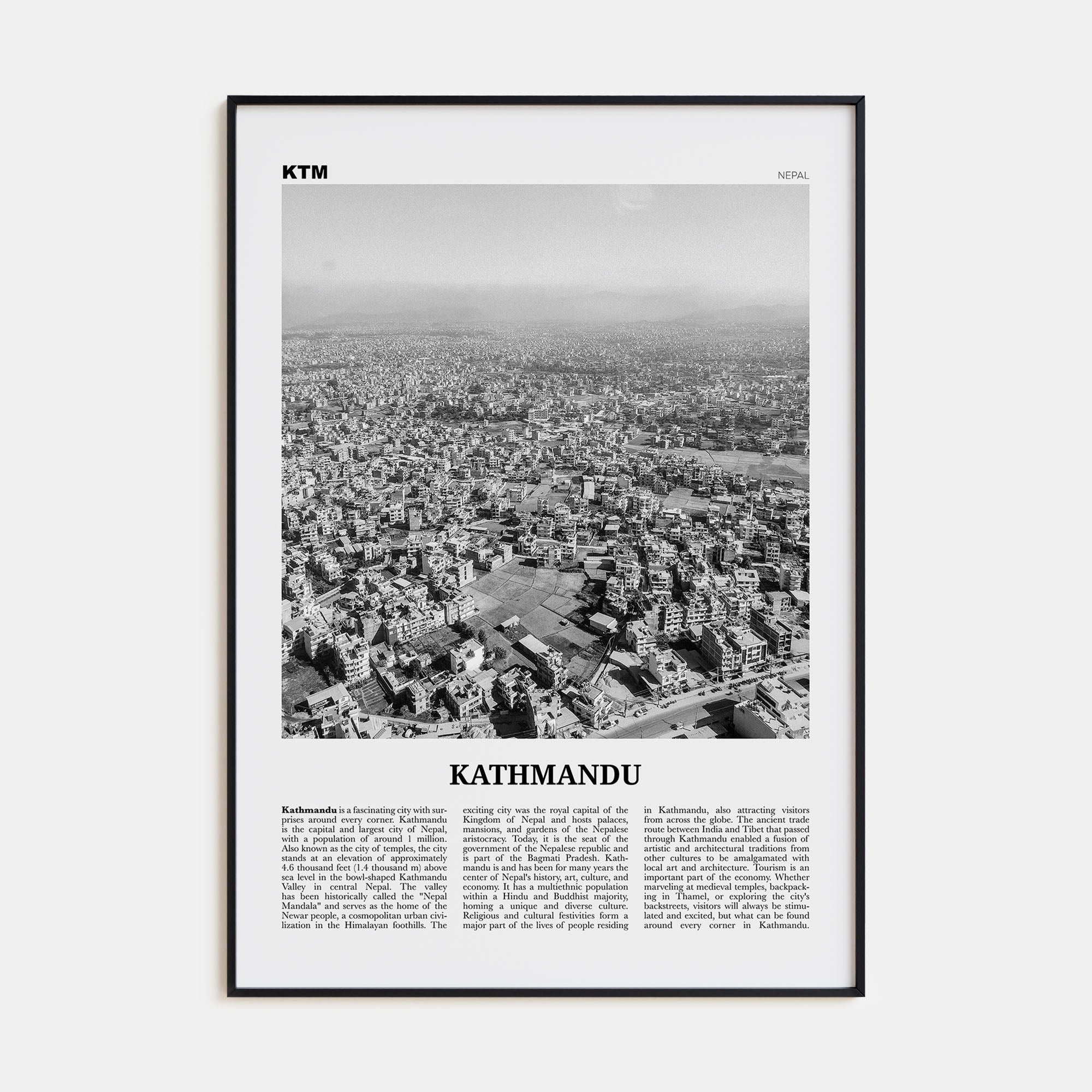 Kathmandu Travel B&W Poster
