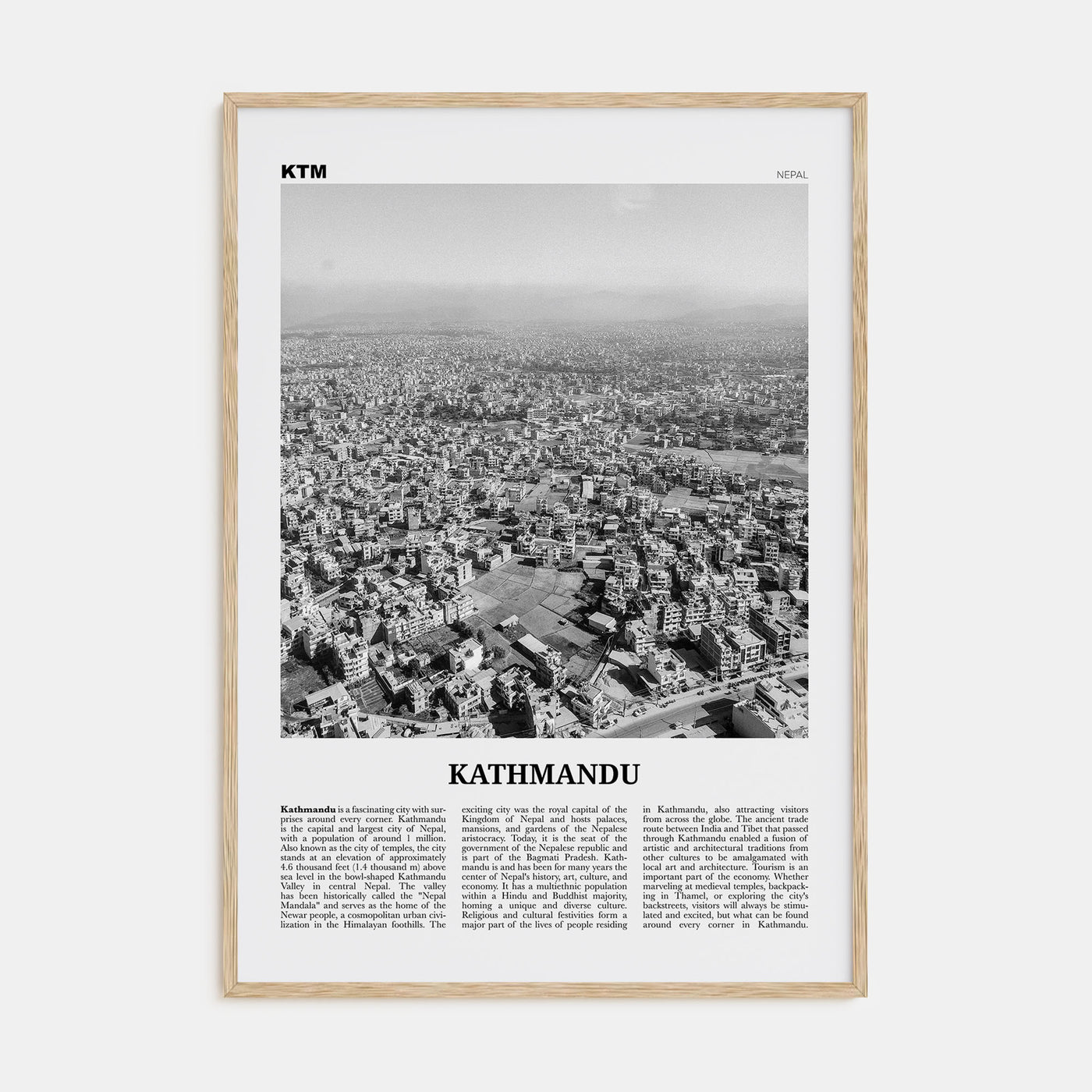 Kathmandu Travel B&W Poster