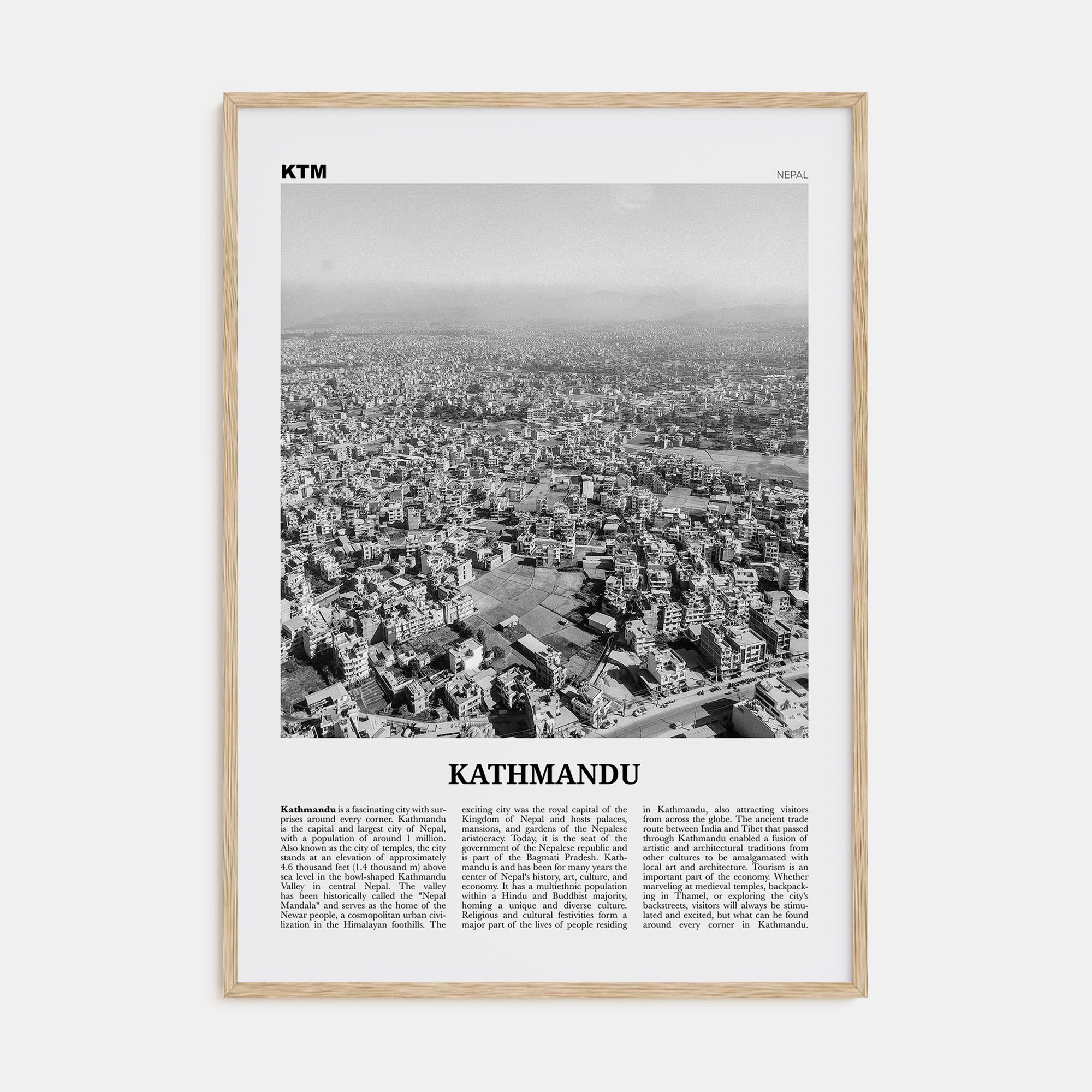 Kathmandu Travel B&W Poster